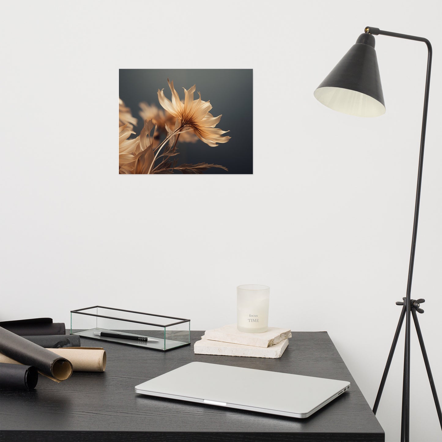 Gold Floral Wall Art: A Golden Moment Floral Photorealism - Digital Artwork Loose Art Print