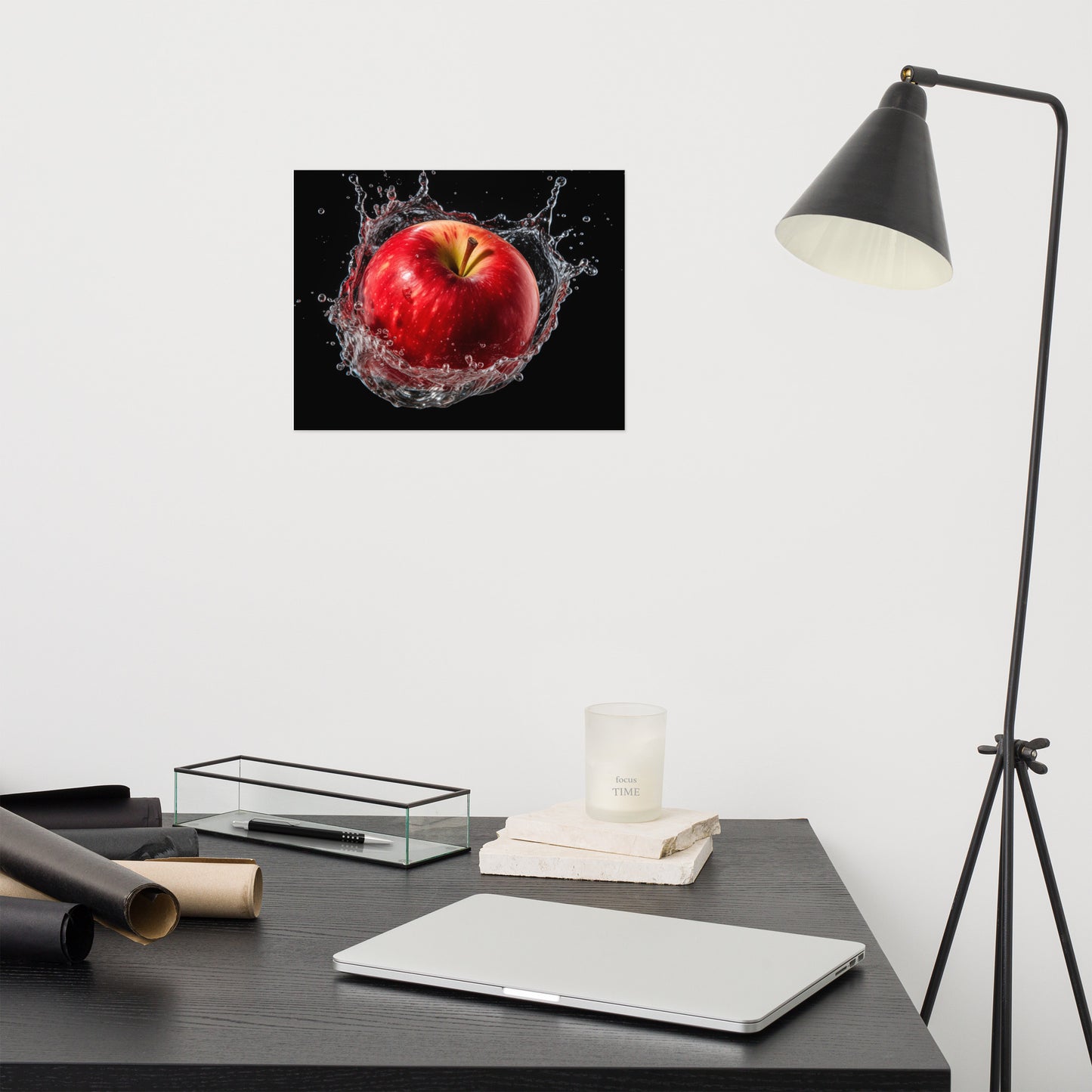 Apple Splashdown - Apple in Water Photorealism - Digital Artwork Loose Print