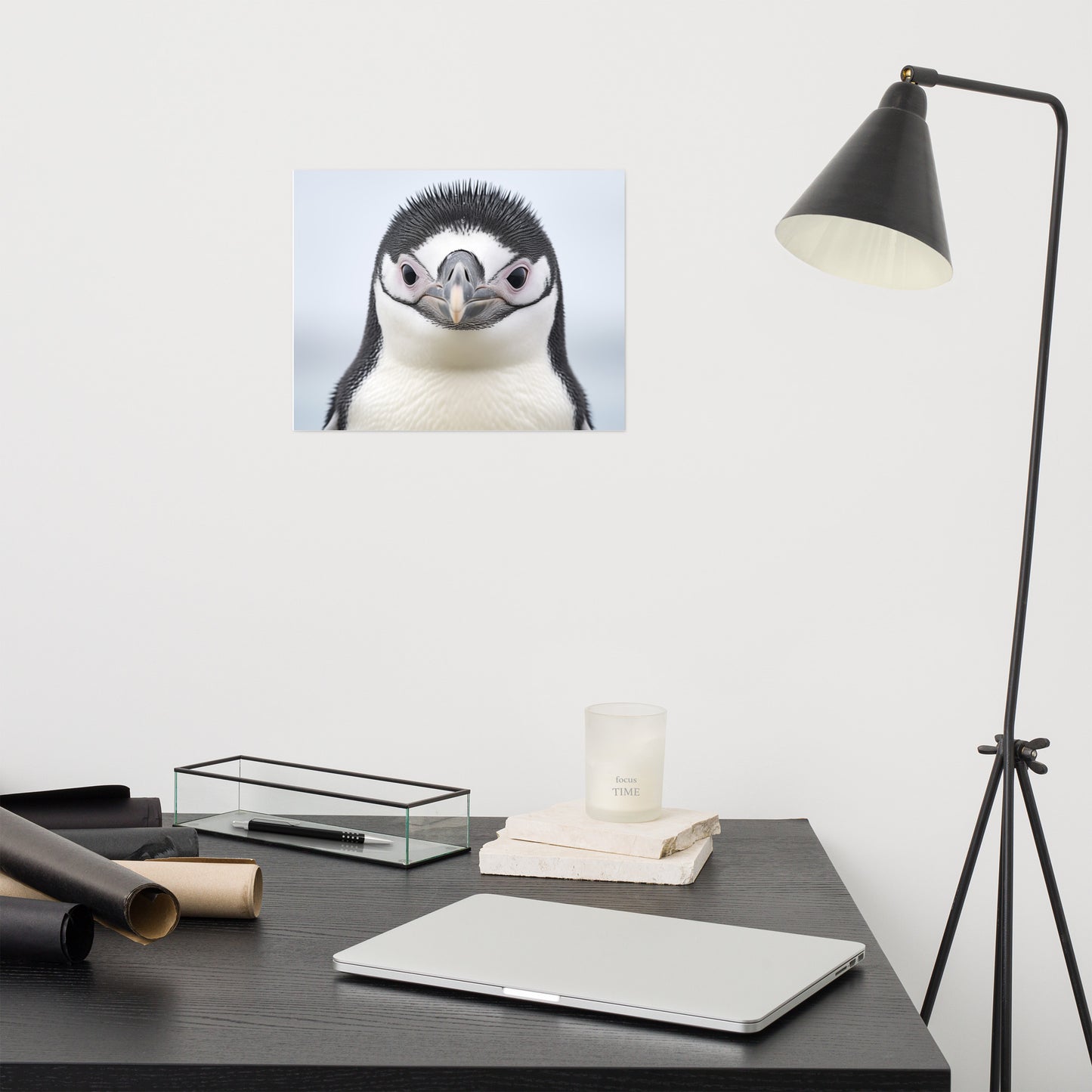 Cute Penguin Art: Chinstrap Penguin Chick Portrait Photorealism - Digital Artwork Loose Art Print