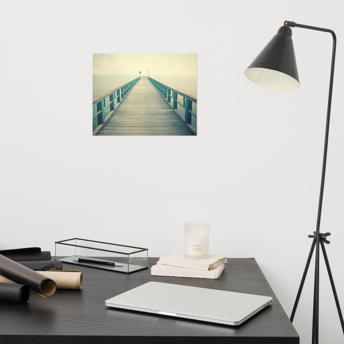 Pier Art: Coastal Calm Subdued Retro Coastal Photorealism - Digital Artwork Loose Print