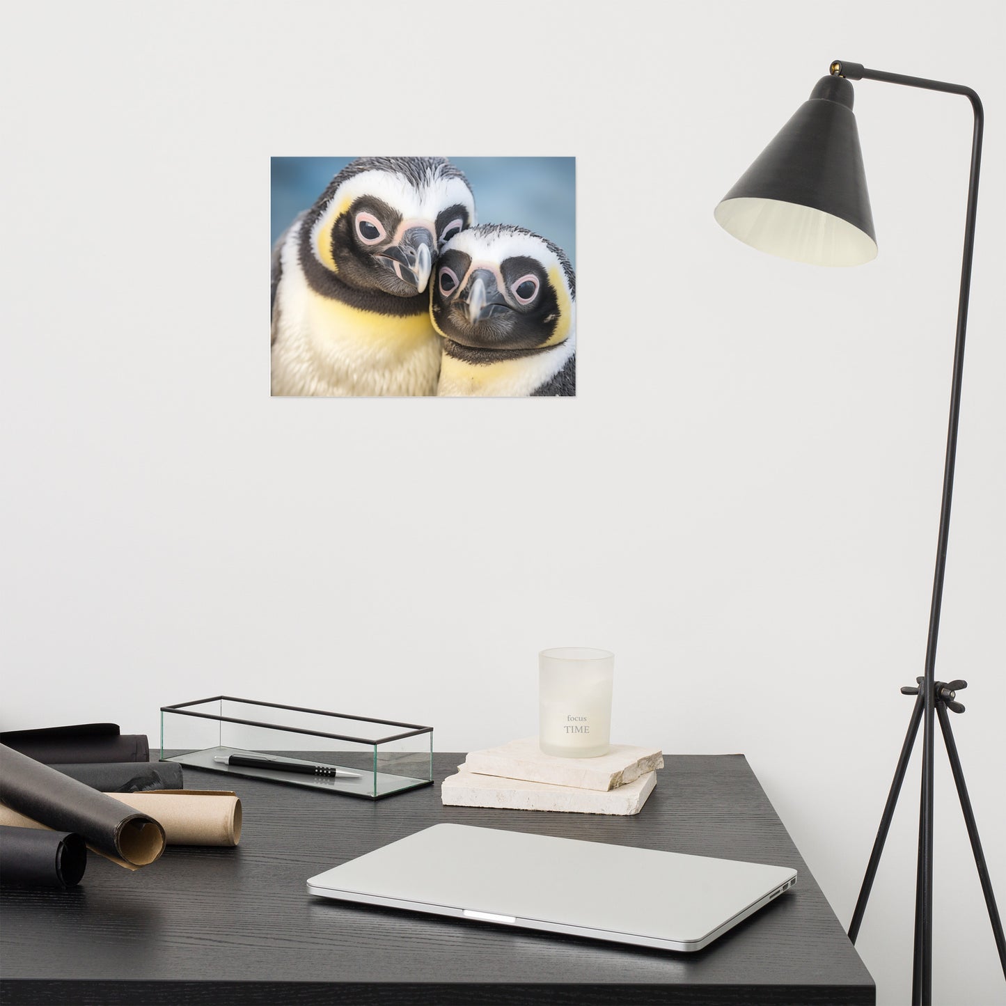 Bird Wall Art: Cuddle Buddies Penguins Photorealism - Digital Artwork Loose Art Print