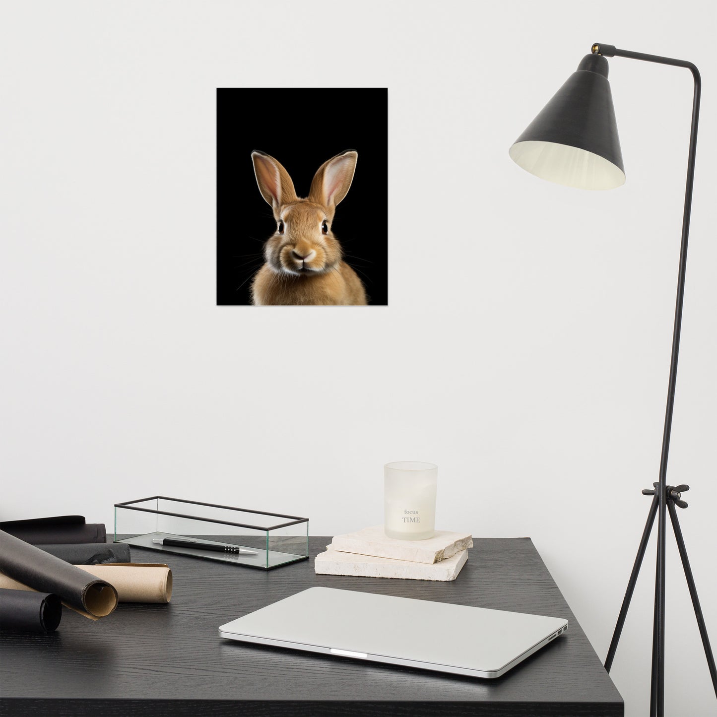 Play Room Wall Art: Curious Cottontail Rabbit Portrait Photorealism - Digital Artwork Loose Art Print