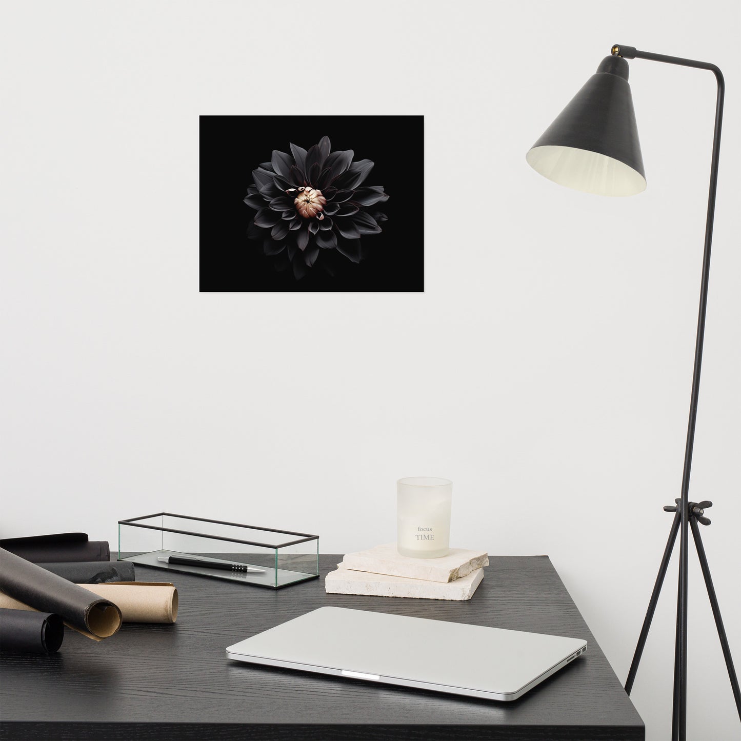 Floral Painting: Dahlia in the Shadows Black Flowers Photorealism - Digital Artwork Loose Art Print