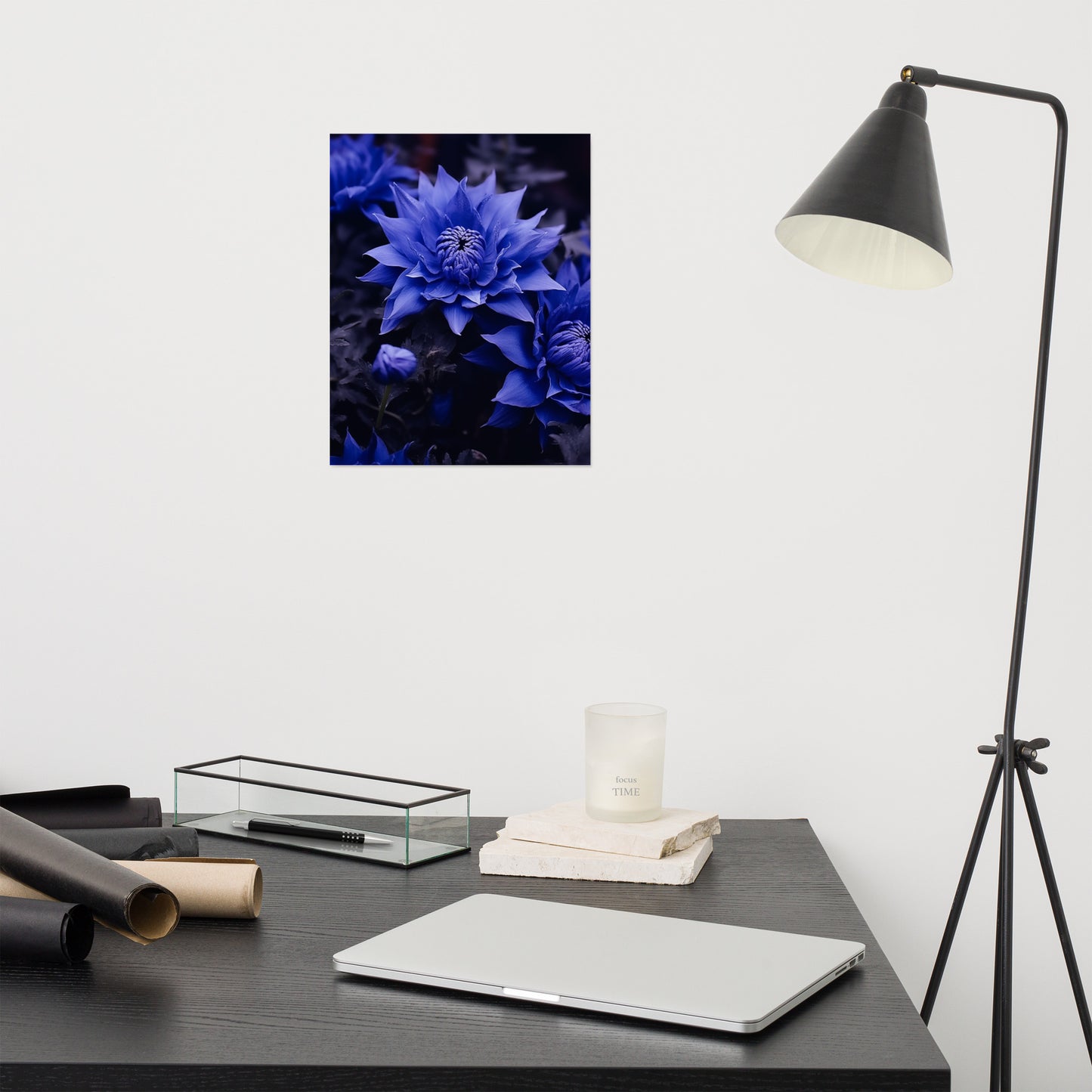 Blue Flower Painting: Dahlia Majesty Photorealism - Digital Artwork Loose Art Print