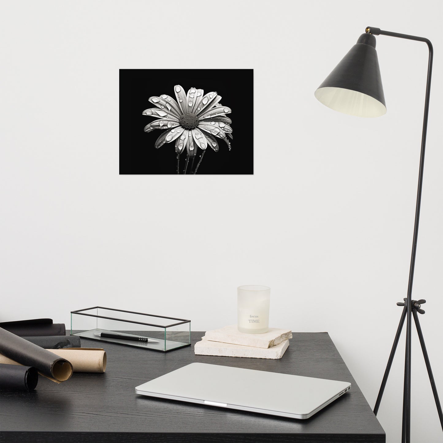 Still Art Flowers: Dark Bloom Daisy Photorealism - Digital Artwork Loose Art Print