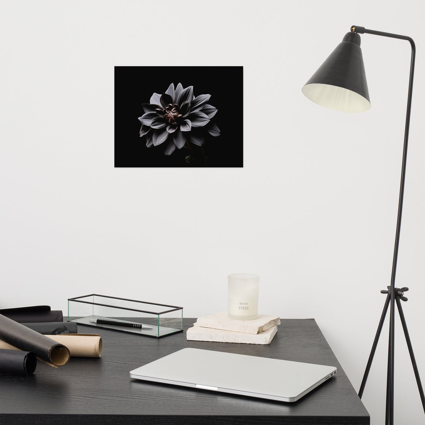 Black Flower Painting: Dark Elegance Photorealism - Digital Artwork Loose Art Print