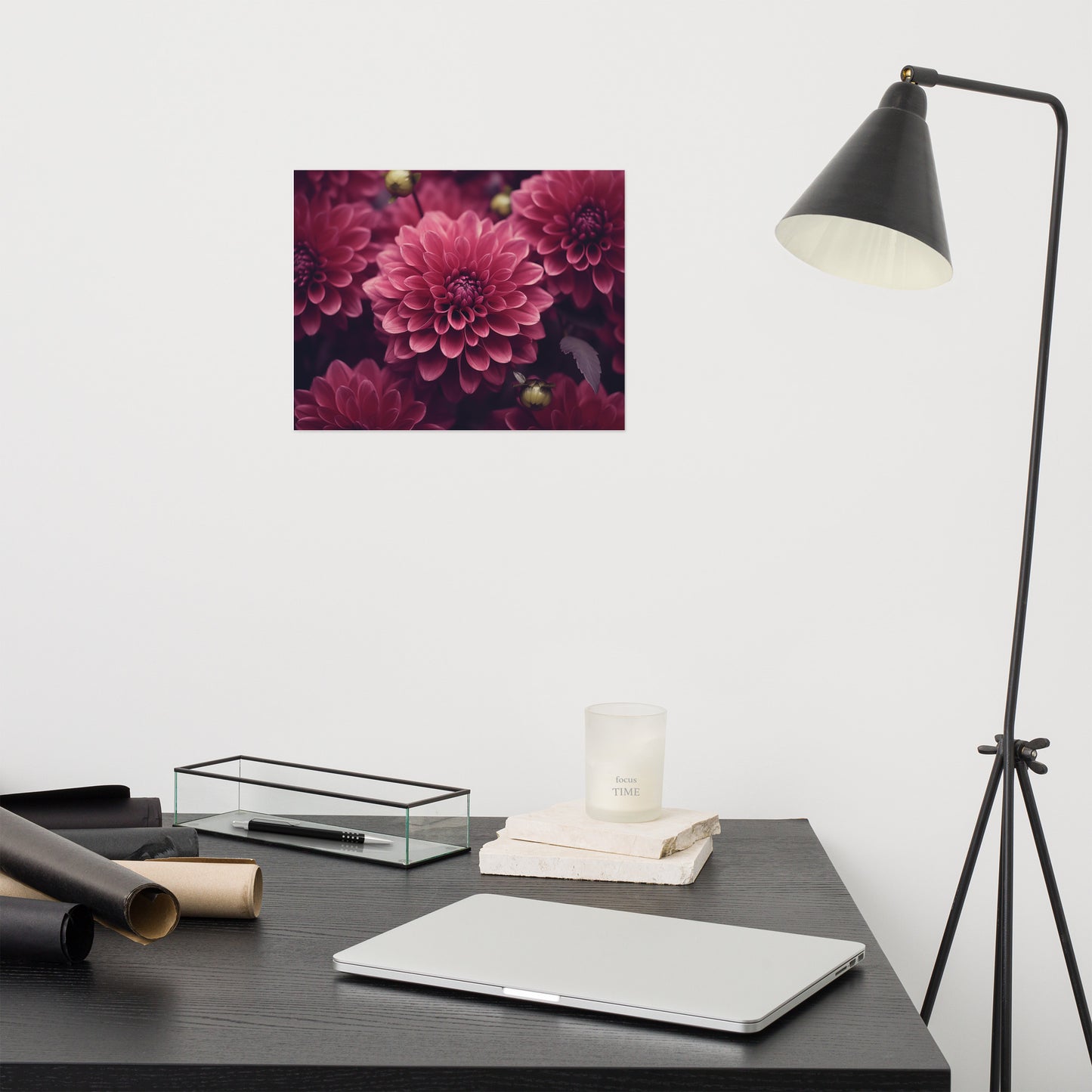 Simple Floral Wall Art: Delicate Details Burgundy Flowers Photorealism - Digital Artwork Loose Art Print