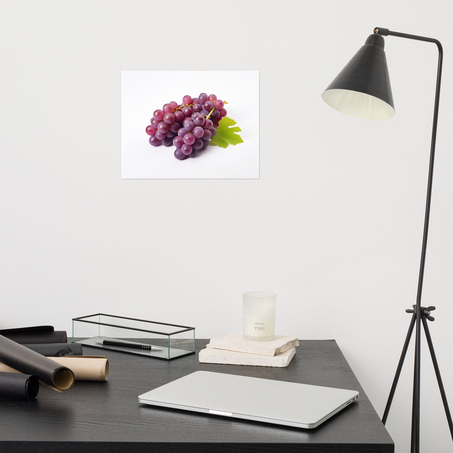 Art with Grapes: Cluster of Delight Purple Grapes on White Photorealism - Digital Artwork Loose Art Print