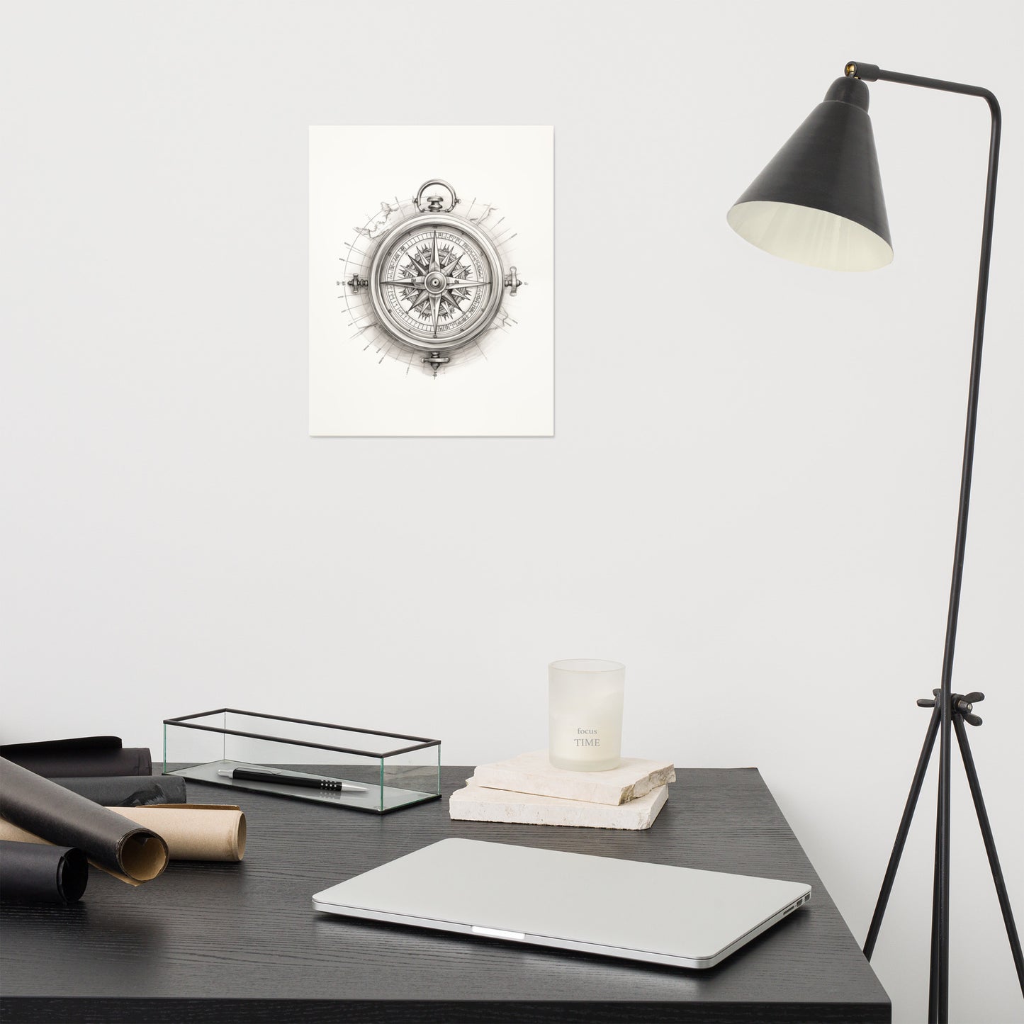 Nautical Compass Wall Art: "Compass Rose" Pencil Sketch Drawing - Digital Artwork Loose Print