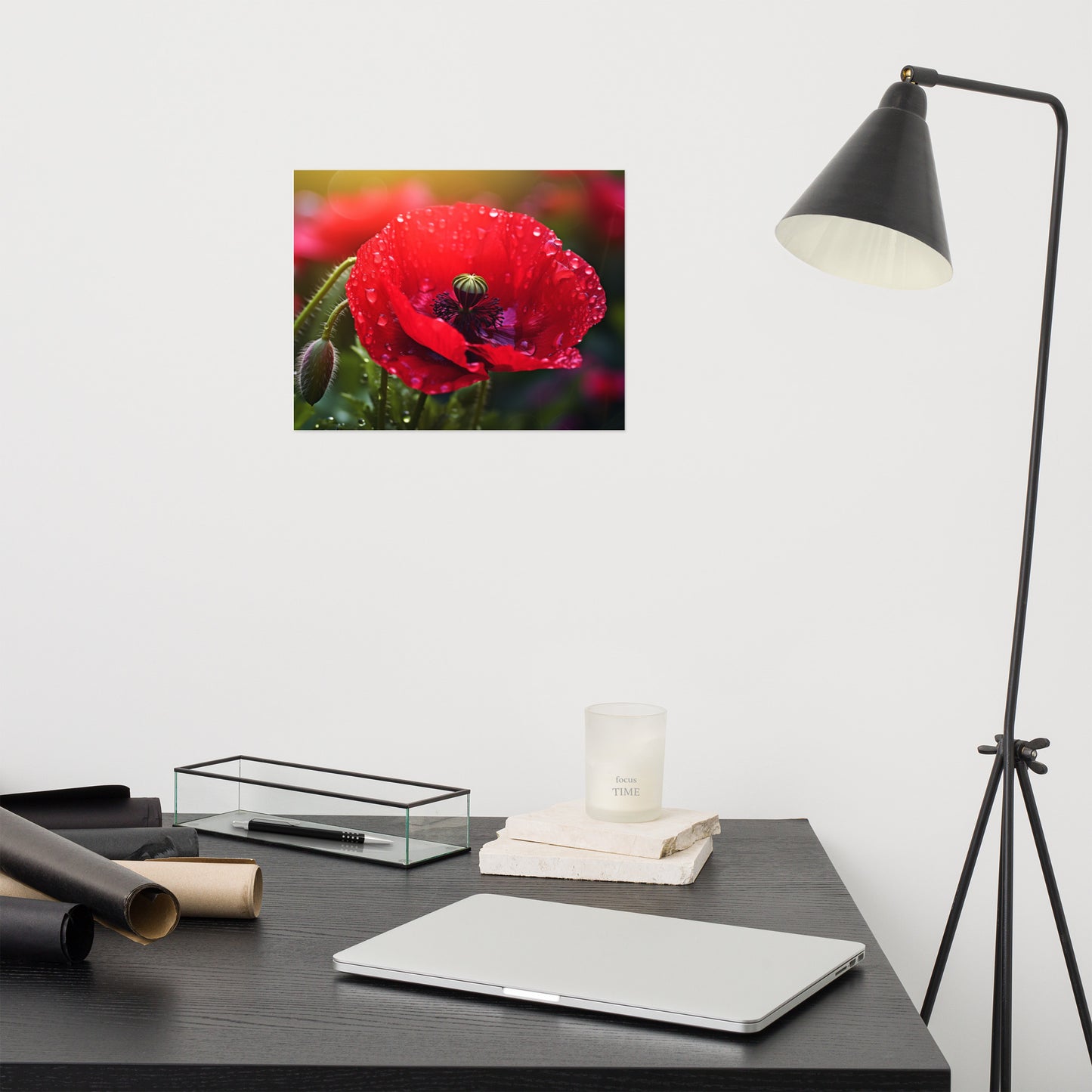 Poster Painting Flowers: Dew-kissed Remembrance Photorealism - Digital Artwork Loose Art Print