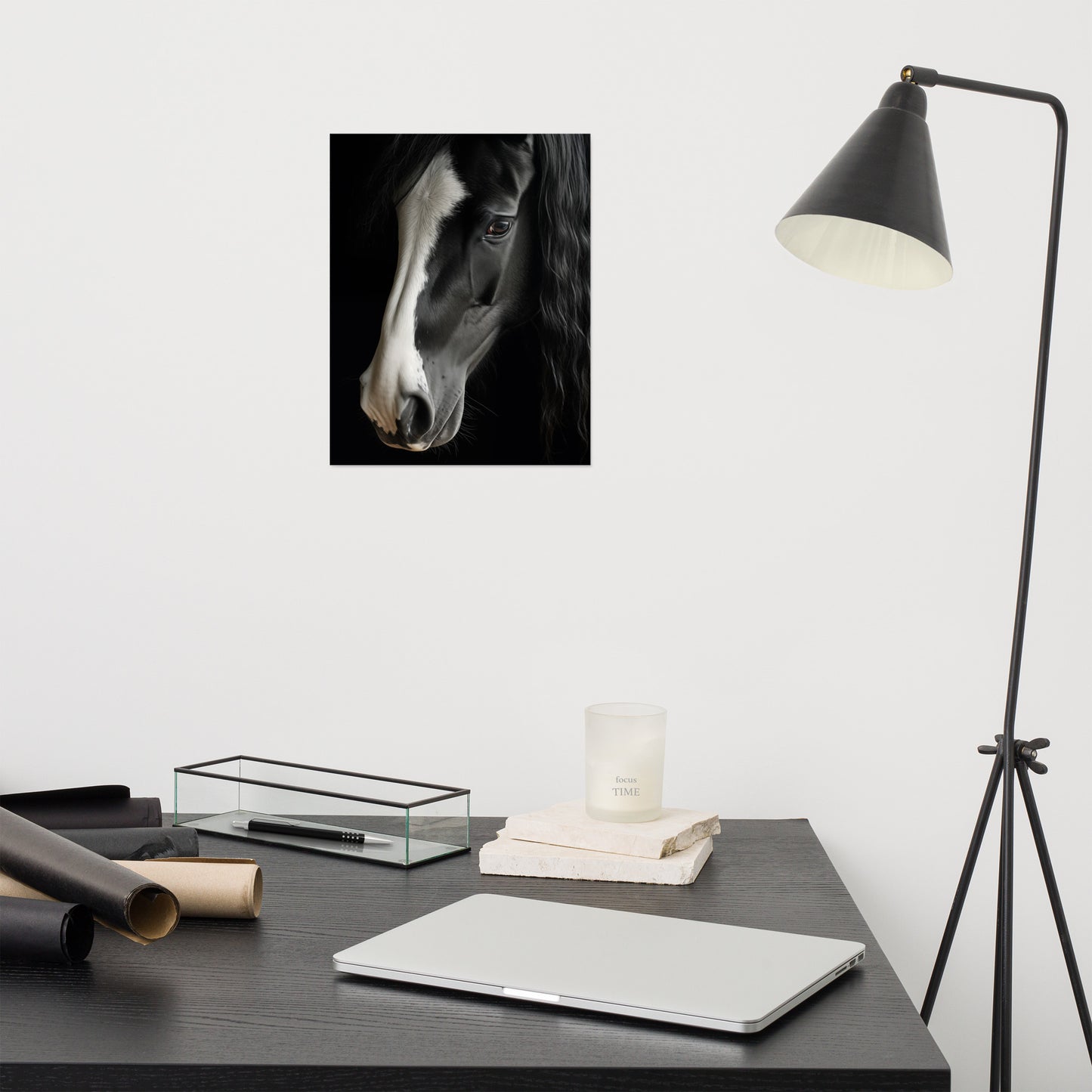 Equestrian Art Prints: Ebony and Ivory Photorealism - Digital Artwork Loose Art Print