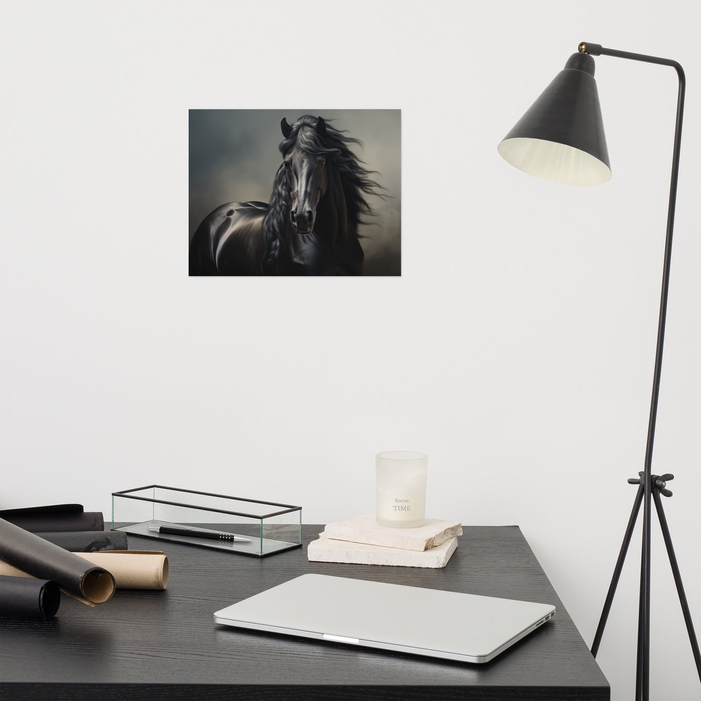 Horse Wall Print: Ebony Elegance Photorealism - Digital Artwork Loose Art Print