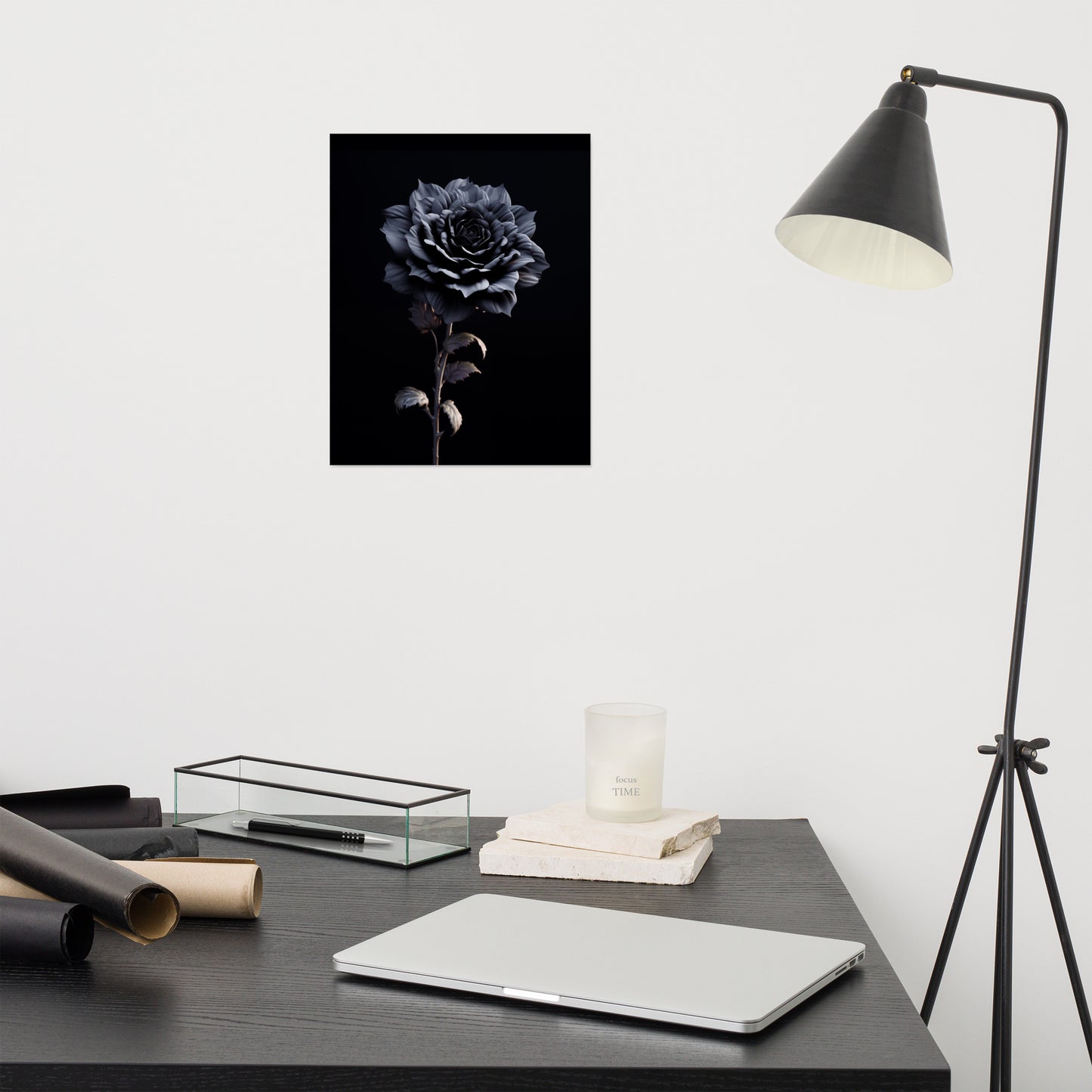 Unique Flower Painting: Ebony Enchantment Rose Black Flowers Photorealism - Digital Artwork Loose Art Print