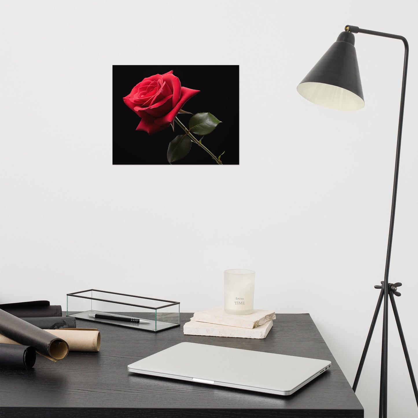 Red Floral Wall Art: Ebony Serenade Photorealism - Digital Artwork Loose Art Print