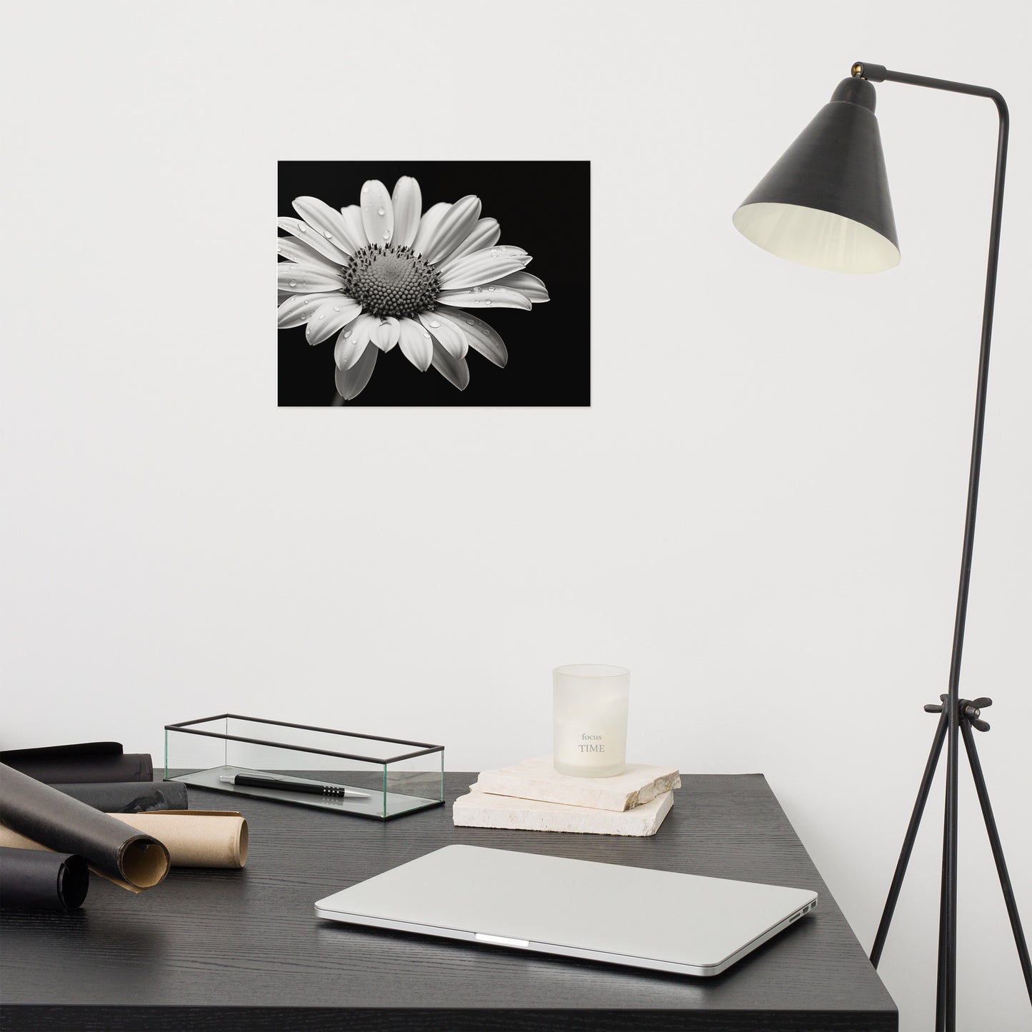 Flower Poster Prints: Elegance in Shadows Daisy Photorealism - Digital Artwork Loose Art Print