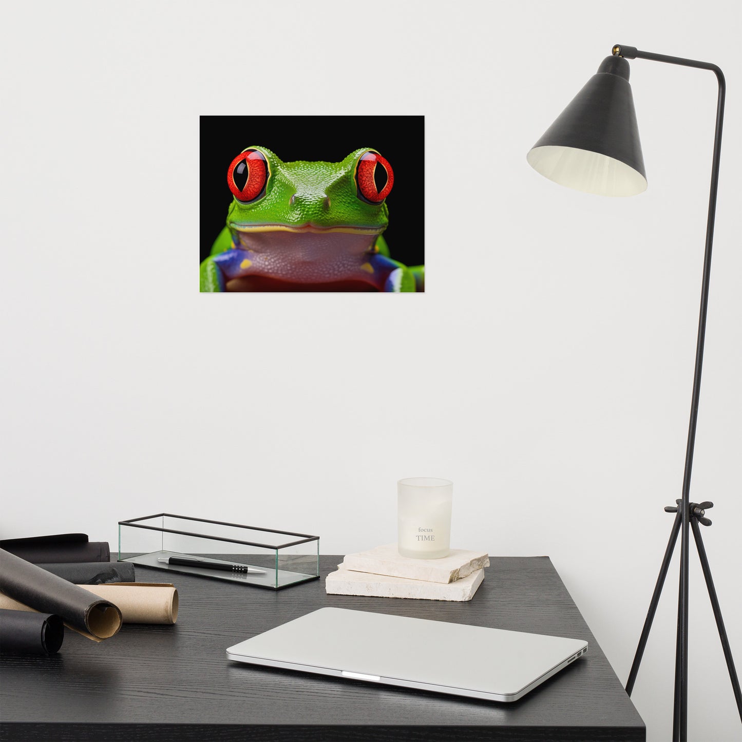 Frog and Toad Wall Art: Emerald Enchantment Red Eyed Tree Frog Close-up Photorealism - Digital Artwork Loose Art Print