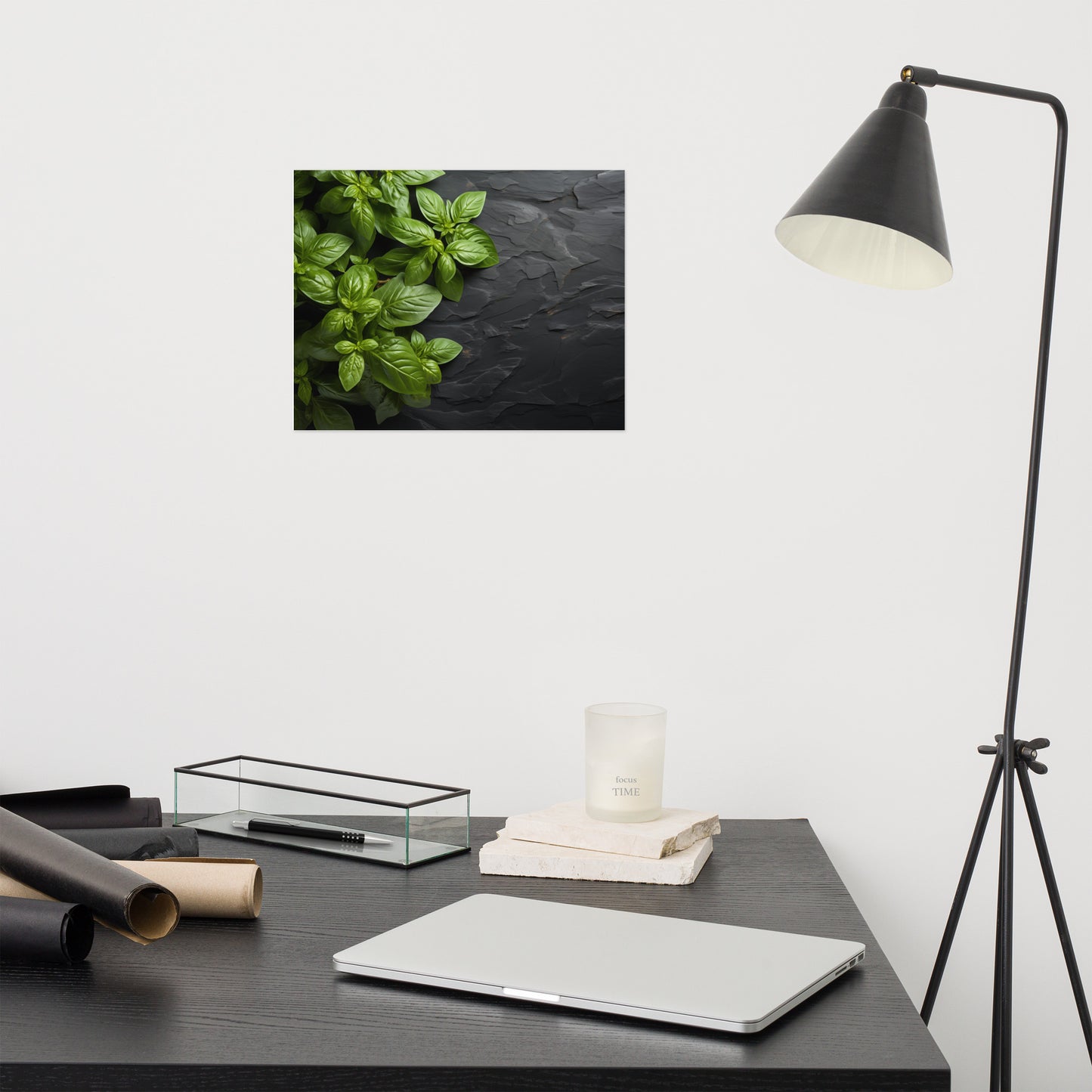 Herb and Art: Essence of Basil Photorealism - Digital Artwork Loose Art Print