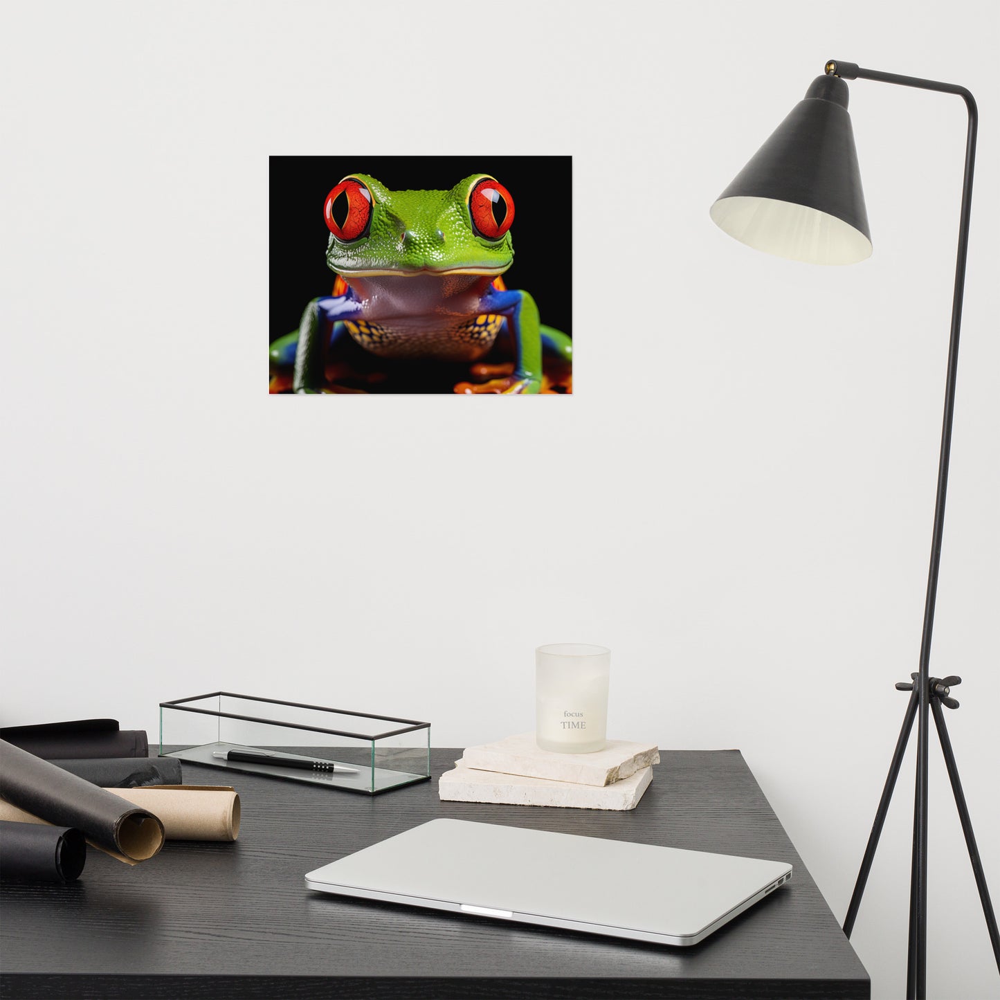 Colorful Frog Art: Eyes of the Jungle Close-up Photorealism - Digital Artwork Loose Print