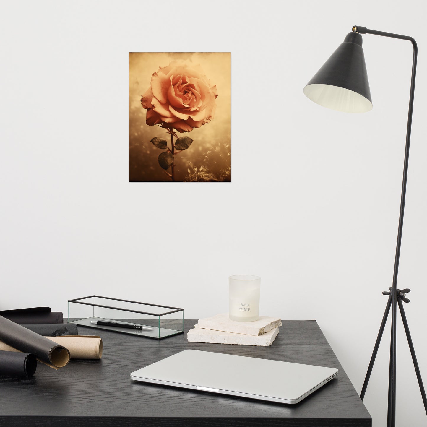 Modern Flower Painting: Faded Elegance Rose Vintage Retro Subdued Photorealism - Digital Artwork Loose Art Print