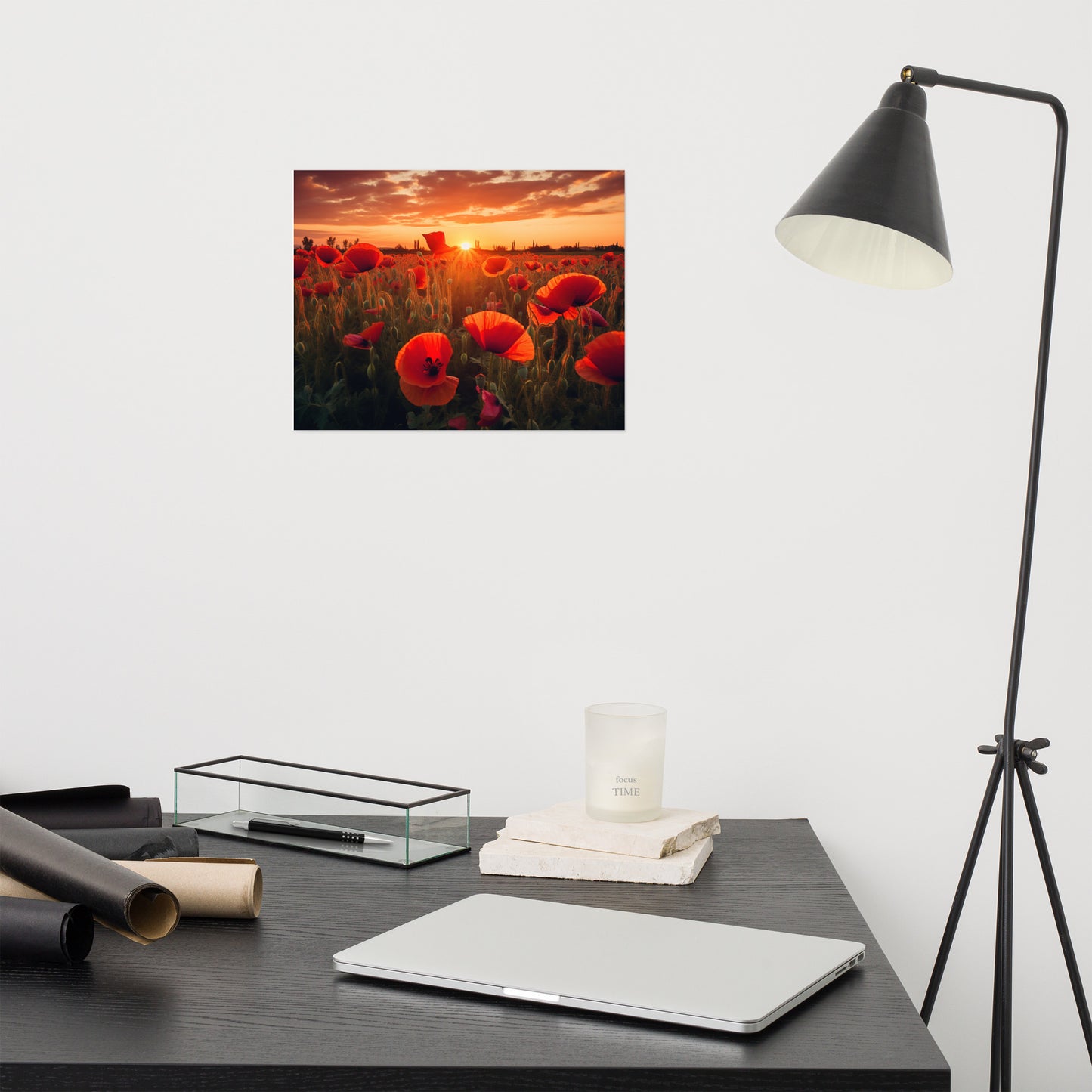 Field of Dreams Poppy Field Sunset Photorealism - Digital Artwork Loose Art Print