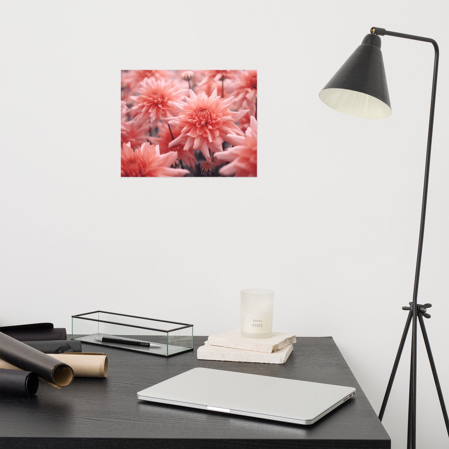 Fire on the Horizon - Dahlia Coral Flowers Photorealism - Digital Artwork Loose Art Print