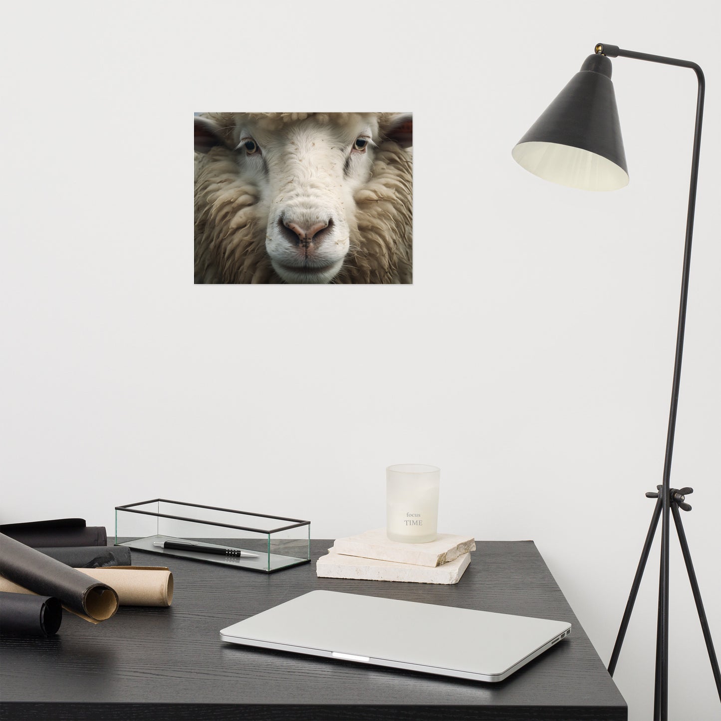 Fleece Face Sheep Portrait Photorealism - Digital Artwork Loose Art Print