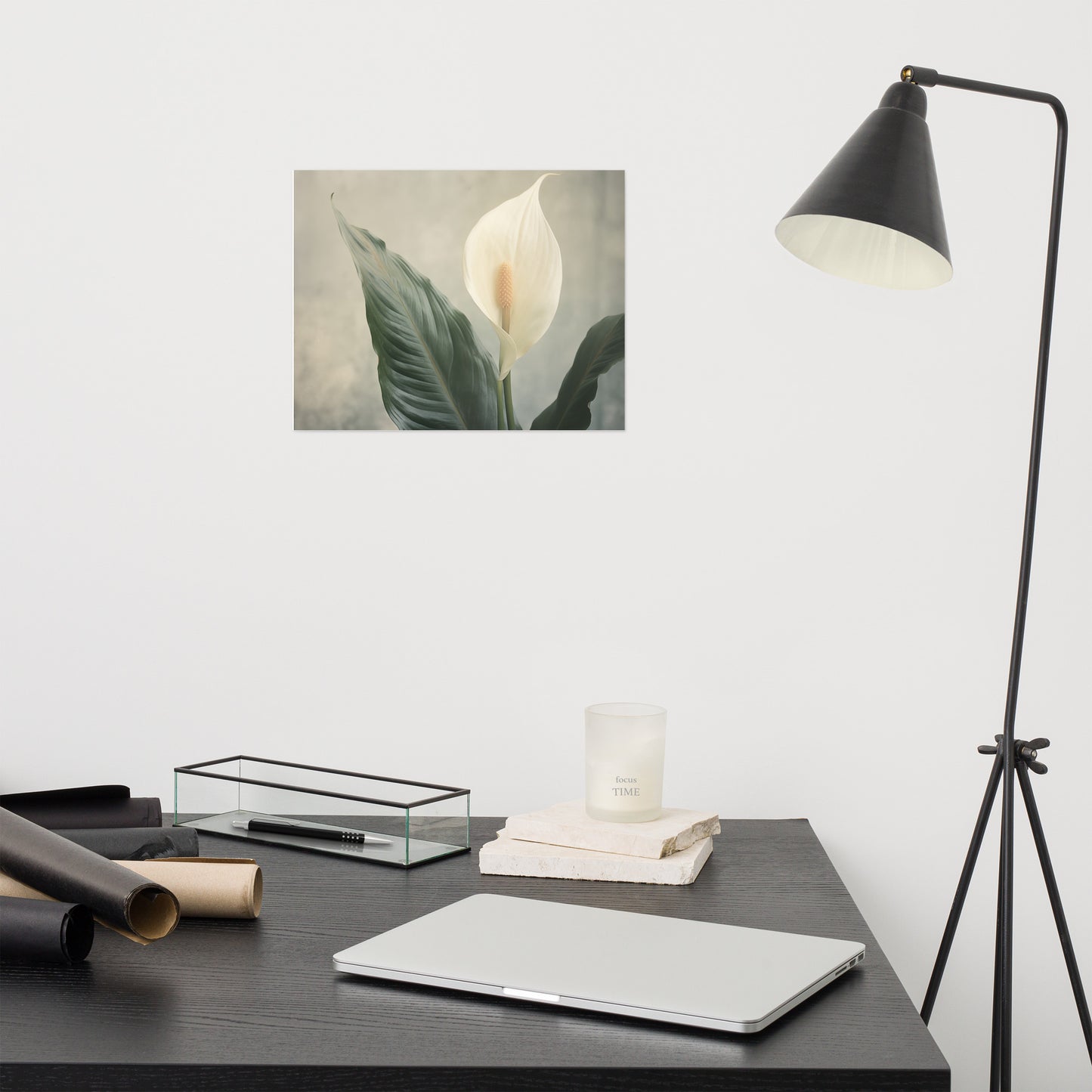 Floral Tranquility Peace Lily Retro Subdued Photorealism - Digital Artwork Loose Art Print