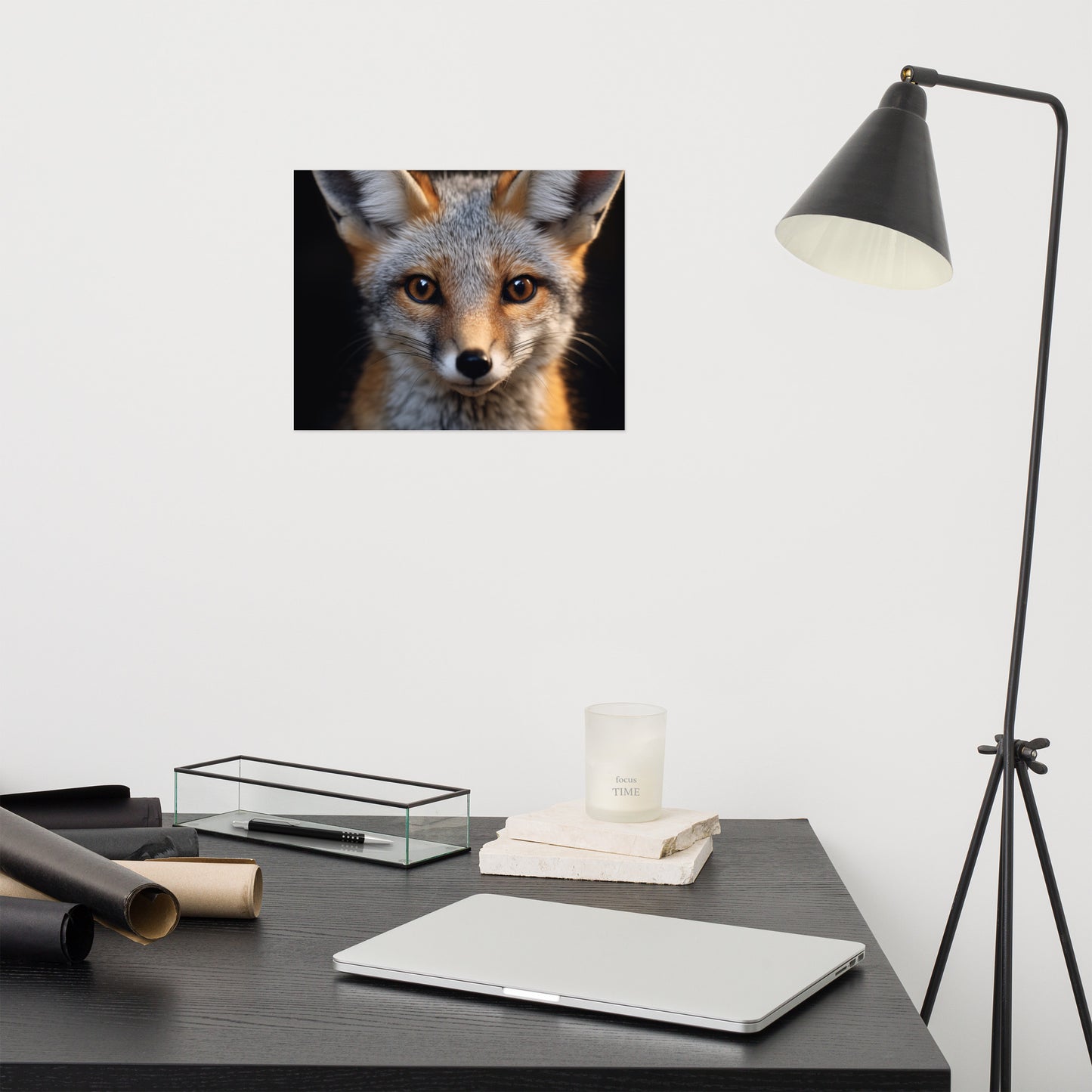 Foxfire Gaze Gray Fox Photorealism - Digital Artwork Loose Art Print