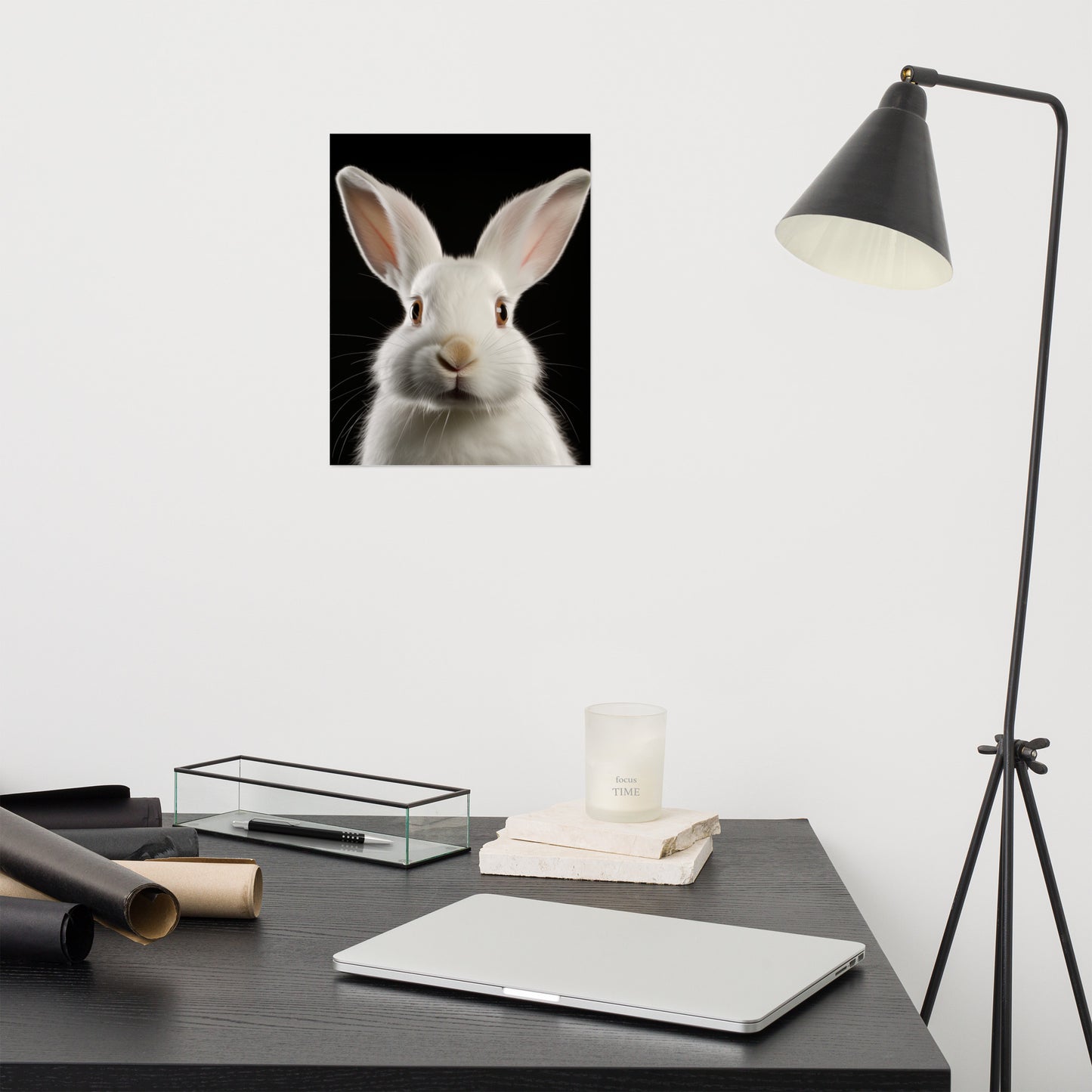 Gentle Gaze Rabbit Portrait Photorealism - Digital Artwork Loose Art Print