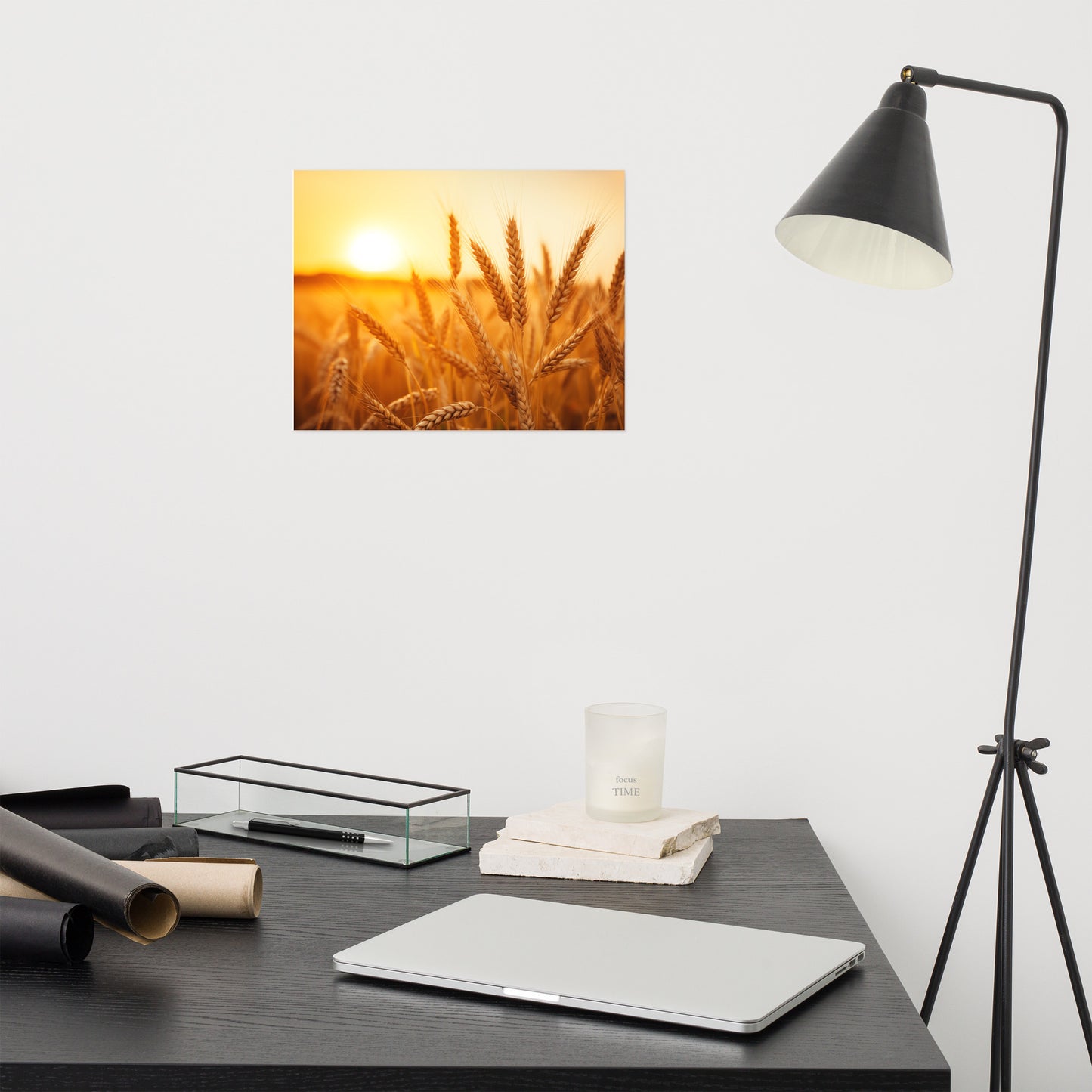 Golden Hour Harvest Minimal Botanical  Rustic Subdued Wheat Crops Photorealism - Digital Artwork Loose Art Print