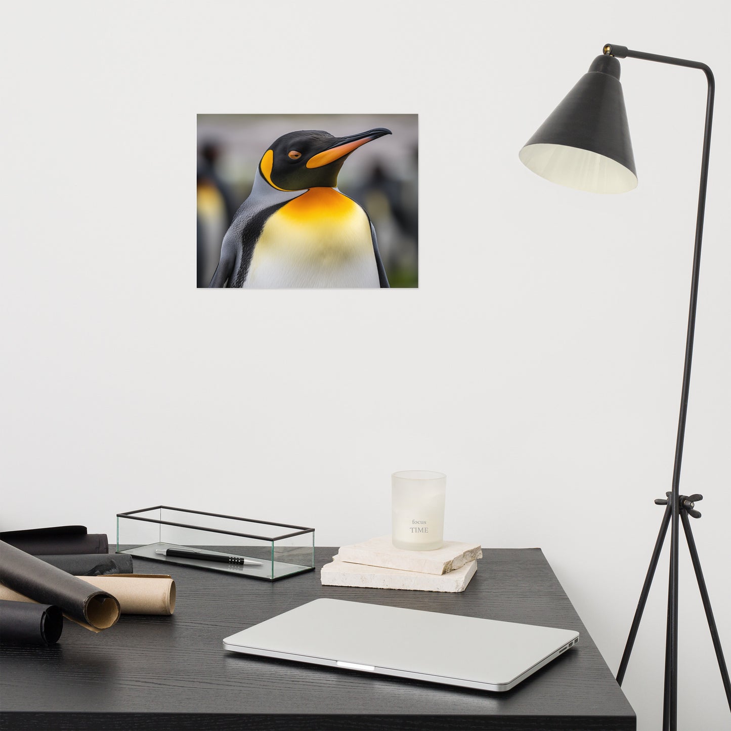 Golden Majesty Penguins Photorealism - Digital Artwork Loose Art Print