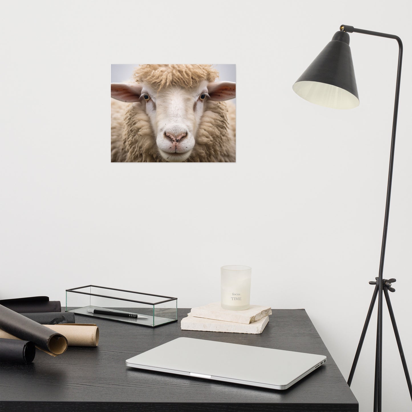 Innocent Eyes Sheep Portrait Photorealism - Digital Artwork Loose Art Print