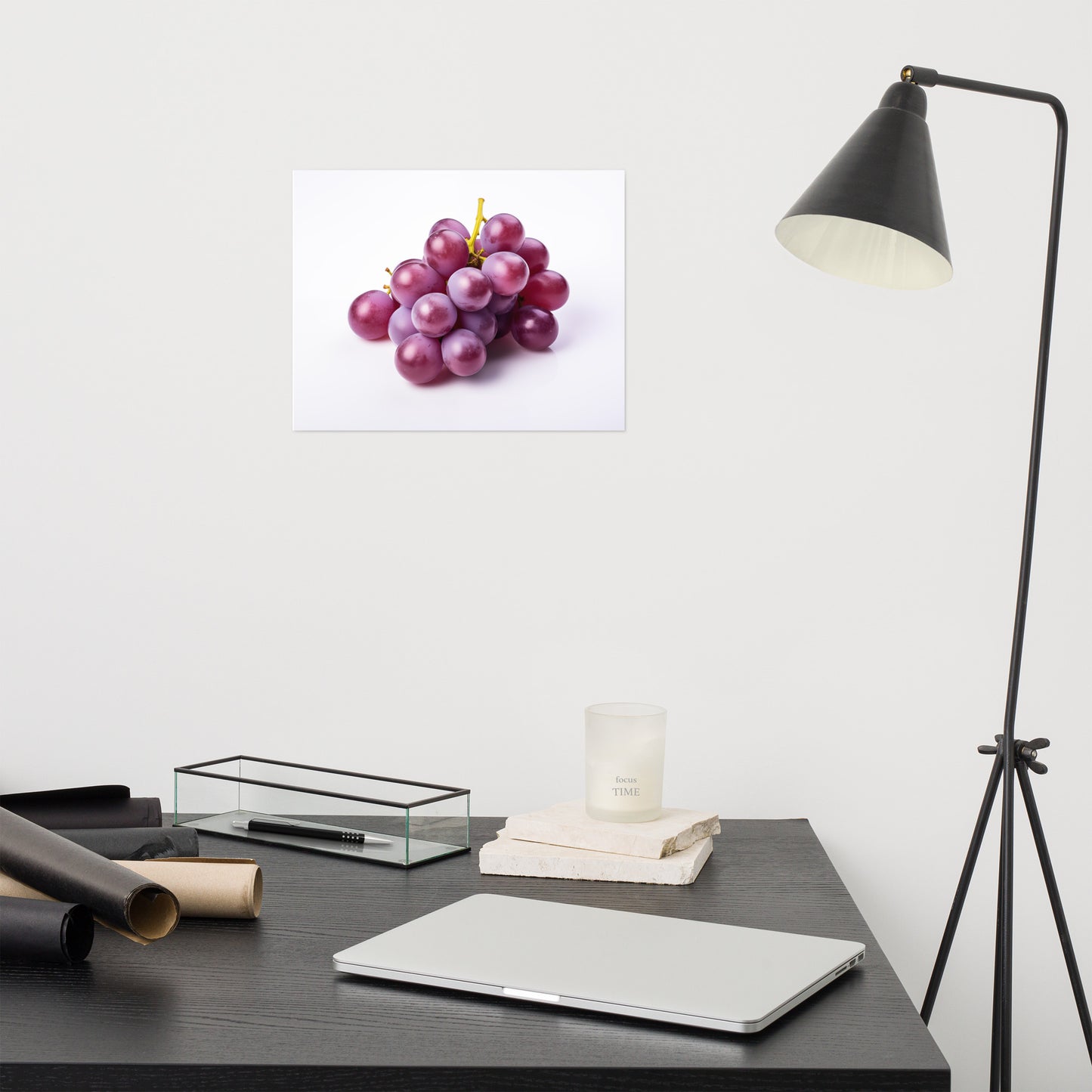 Juicy Jewels Purple Grapes on White photorealism - Digital Artwork Loose Art Print