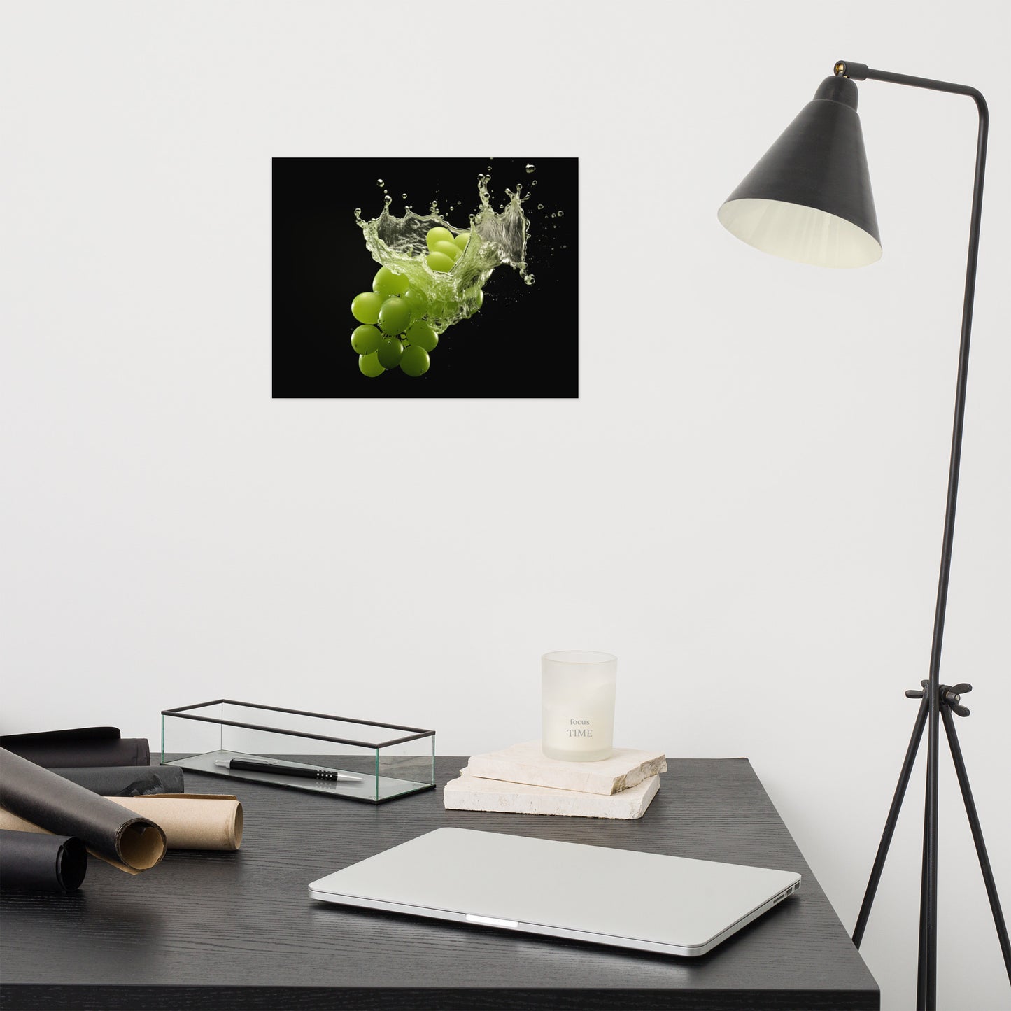 Liquid Symphony Green Grapes in Water Photorealism - Digital Artwork Loose Art Print