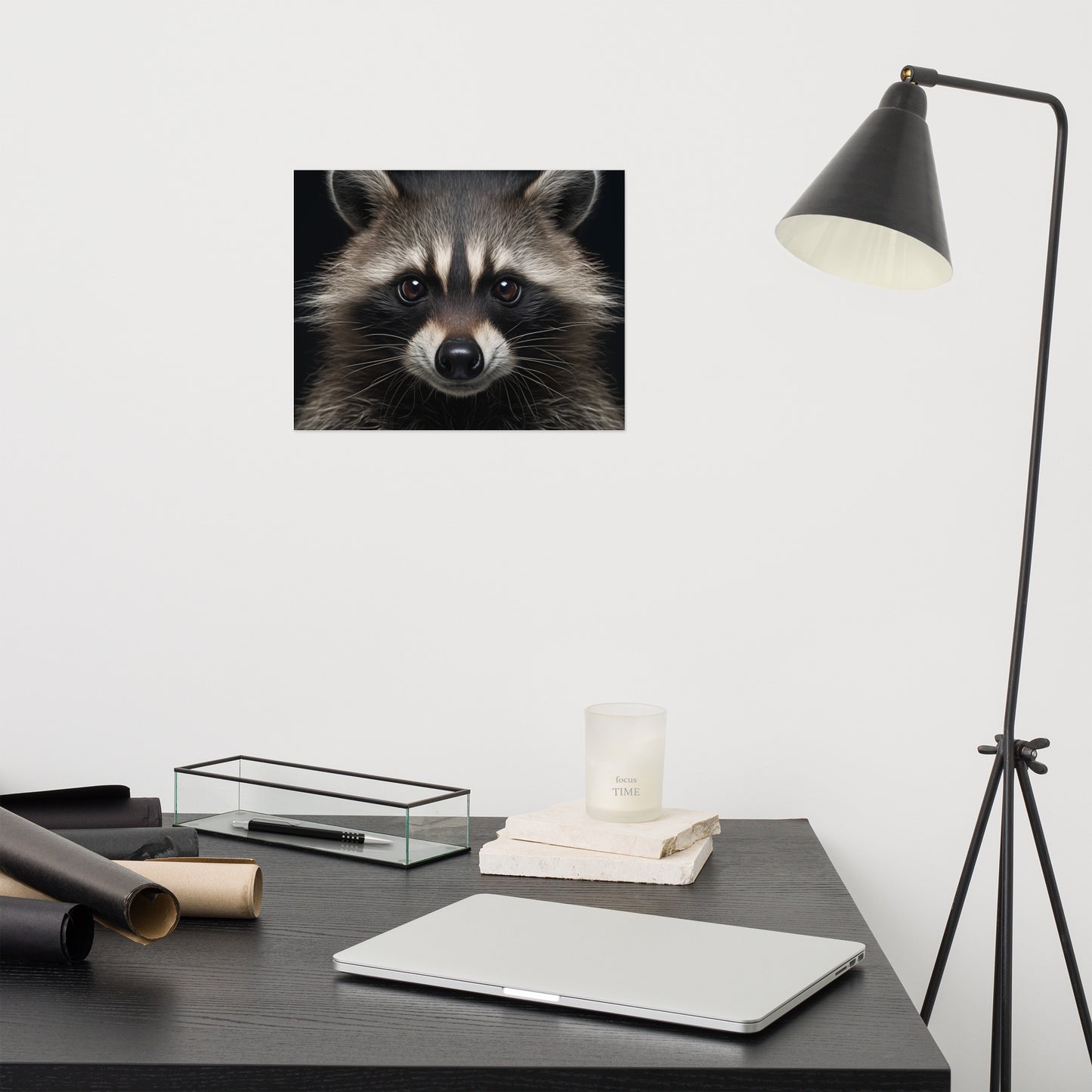 Midnight Mischief Raccoon Portrait Photorealism - Digital Artwork Loose Art Print