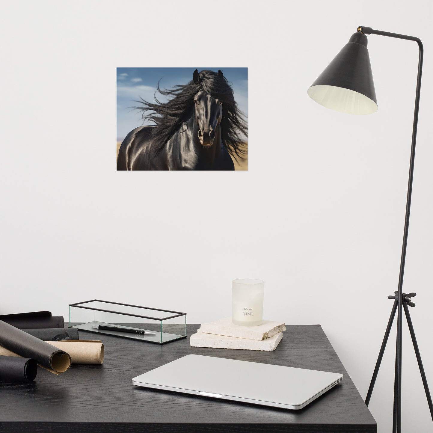 Ebony Flow - Minimal Horse Photorealism - Digital Artwork Loose Art Print