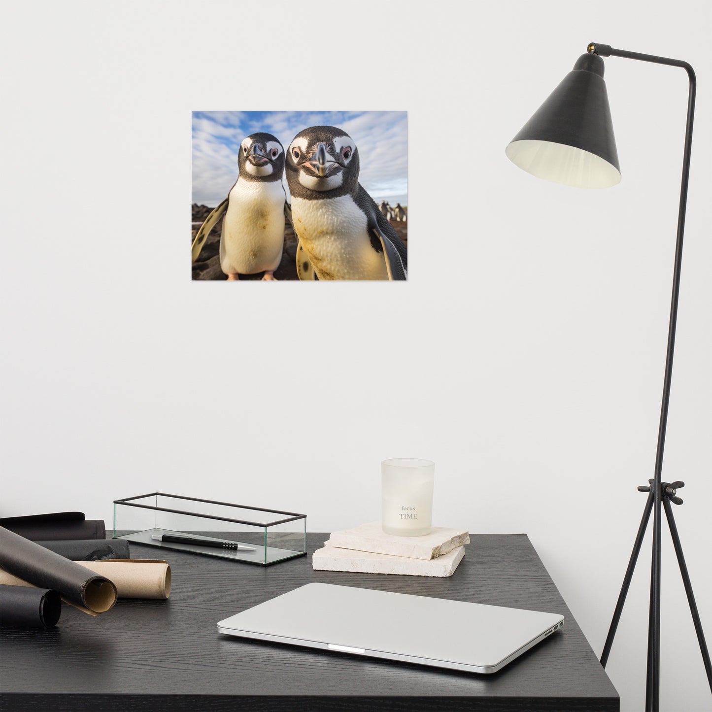 Penguin Pair Photorealism - Digital Artwork Loose Art Print