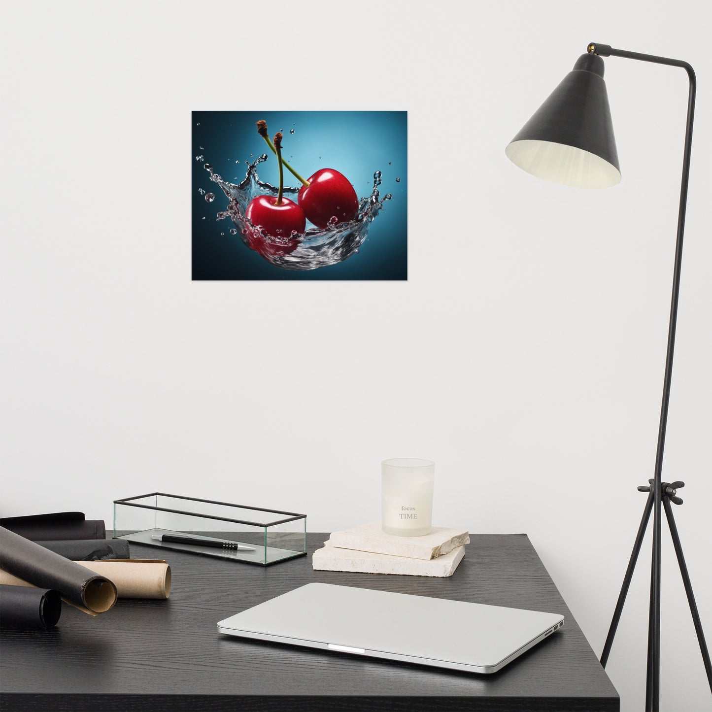 Red Delight Cherry in Water Photorealism - Digital Artwork Loose Art Print