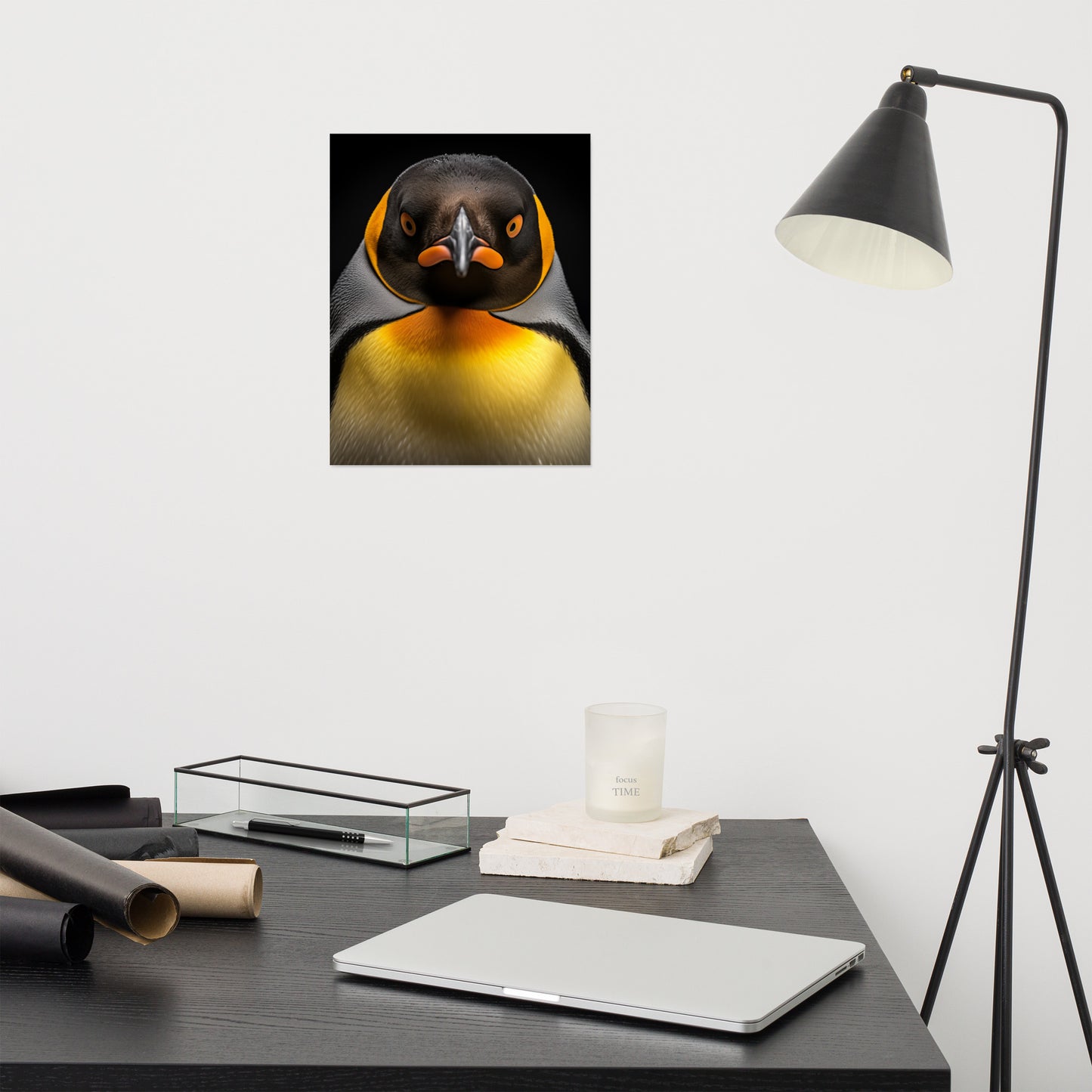 Regal Gaze Penguins Photorealism - Digital Artwork Loose Art Print