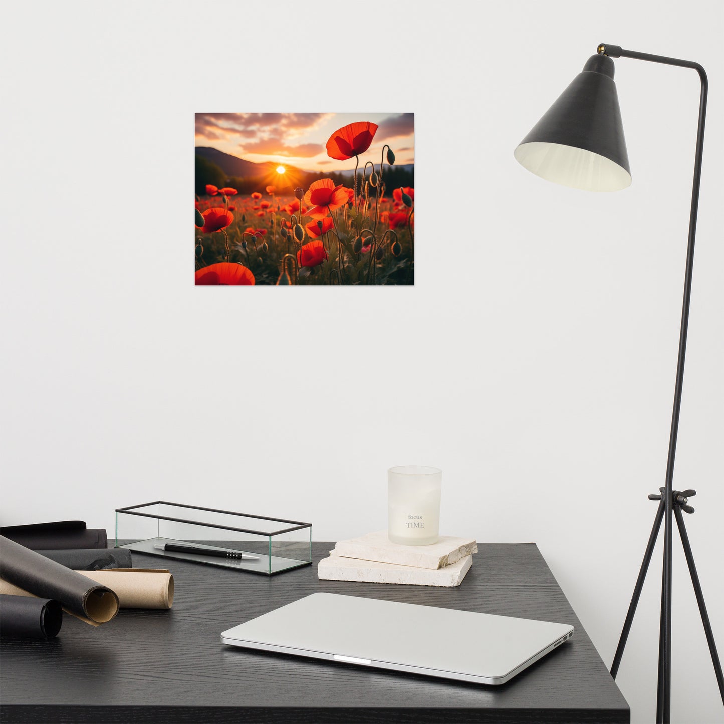 Scarlet Serenade Poppy Field Sunset Photorealism - Digital Artwork Loose Art Print