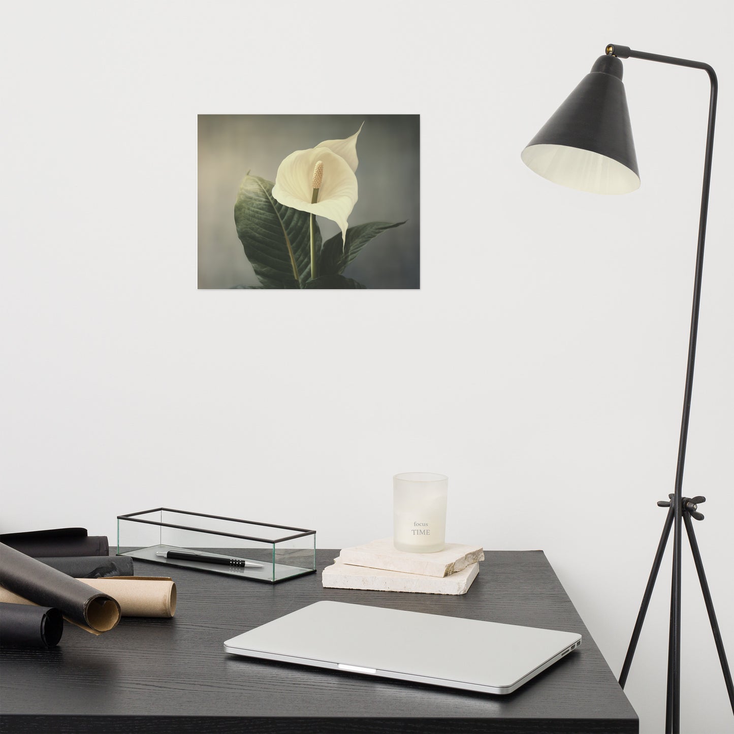 Serenity in White Peace Lily Retro Subdued Photorealism - Digital Artwork Loose Art Print