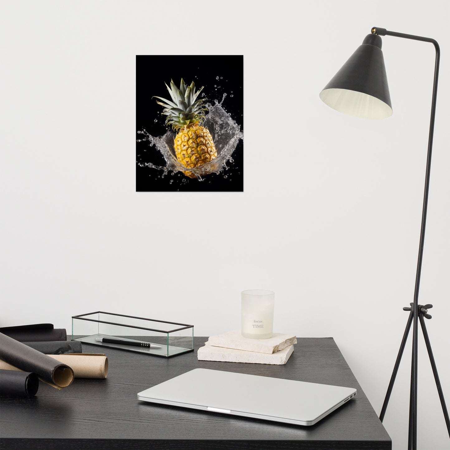 Splash of the Tropics Pineapple in Water Photorealism - Digital Artwork Loose Art Print