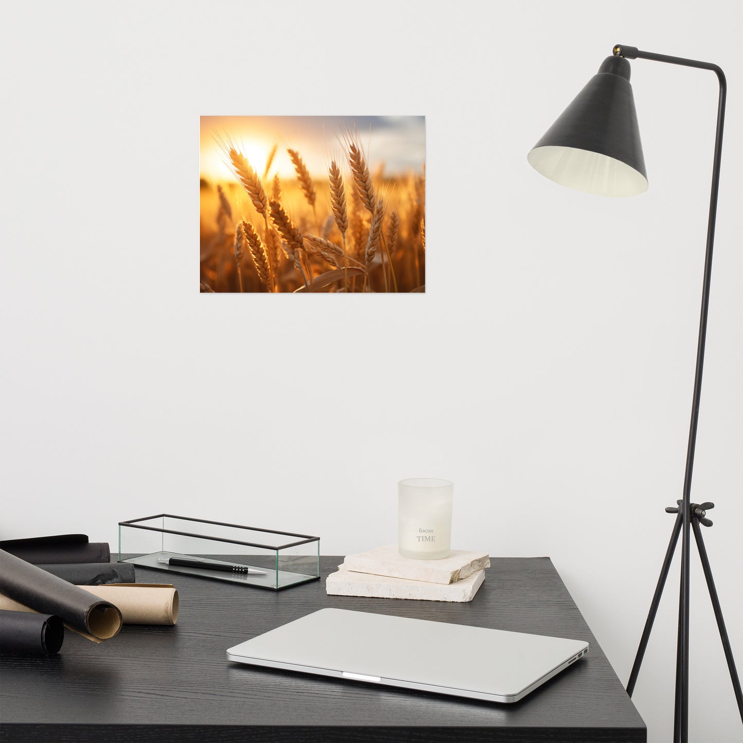 Sunset Serenade Minimal Botanical  Rustic Subdued Wheat Crops Photorealism - Digital Artwork Loose Art Print