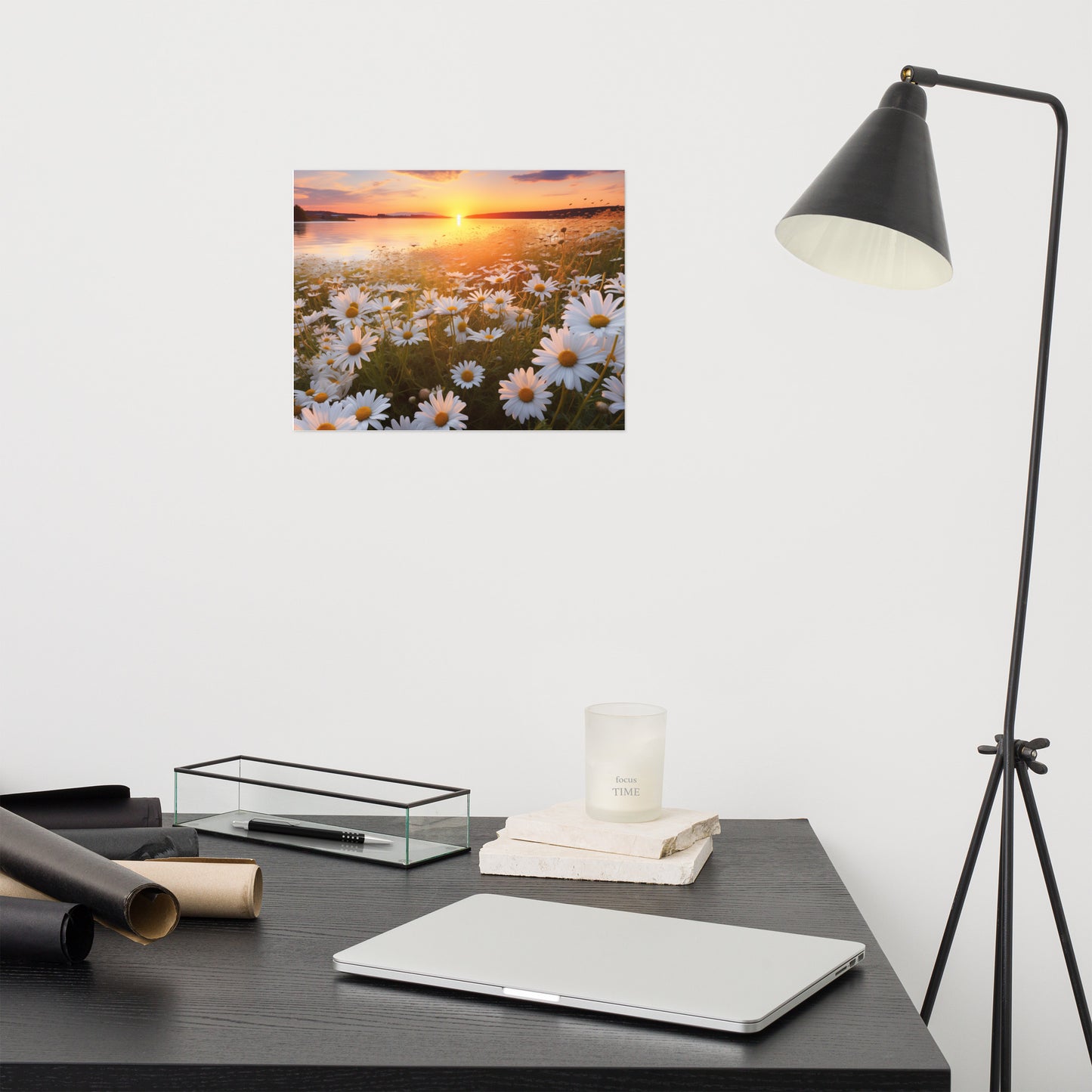 Sunset Serenade Daisy Field Photorealism - Digital Artwork Loose Art Print