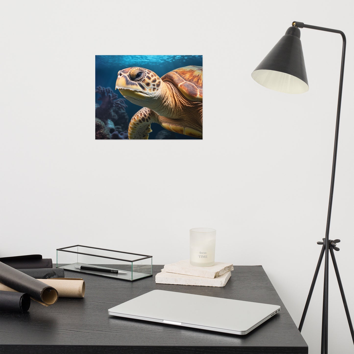 The Guardian of the Deep Sea Turtle Coastal Illustration - Digital Artwork Loose Art Print