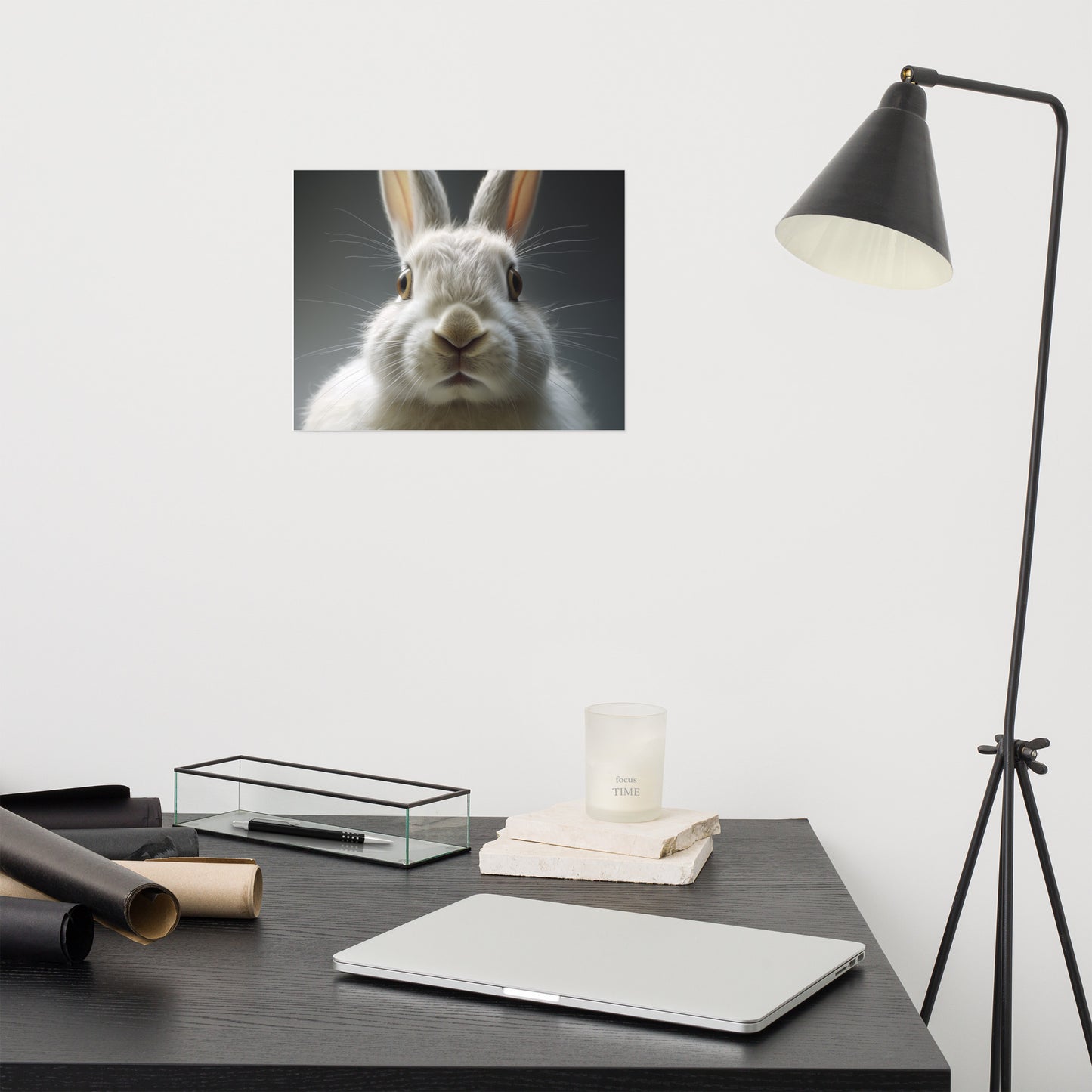 The Inquisitive Hare Rabbit Portrait Photorealism - Digital Artwork Loose Art Print