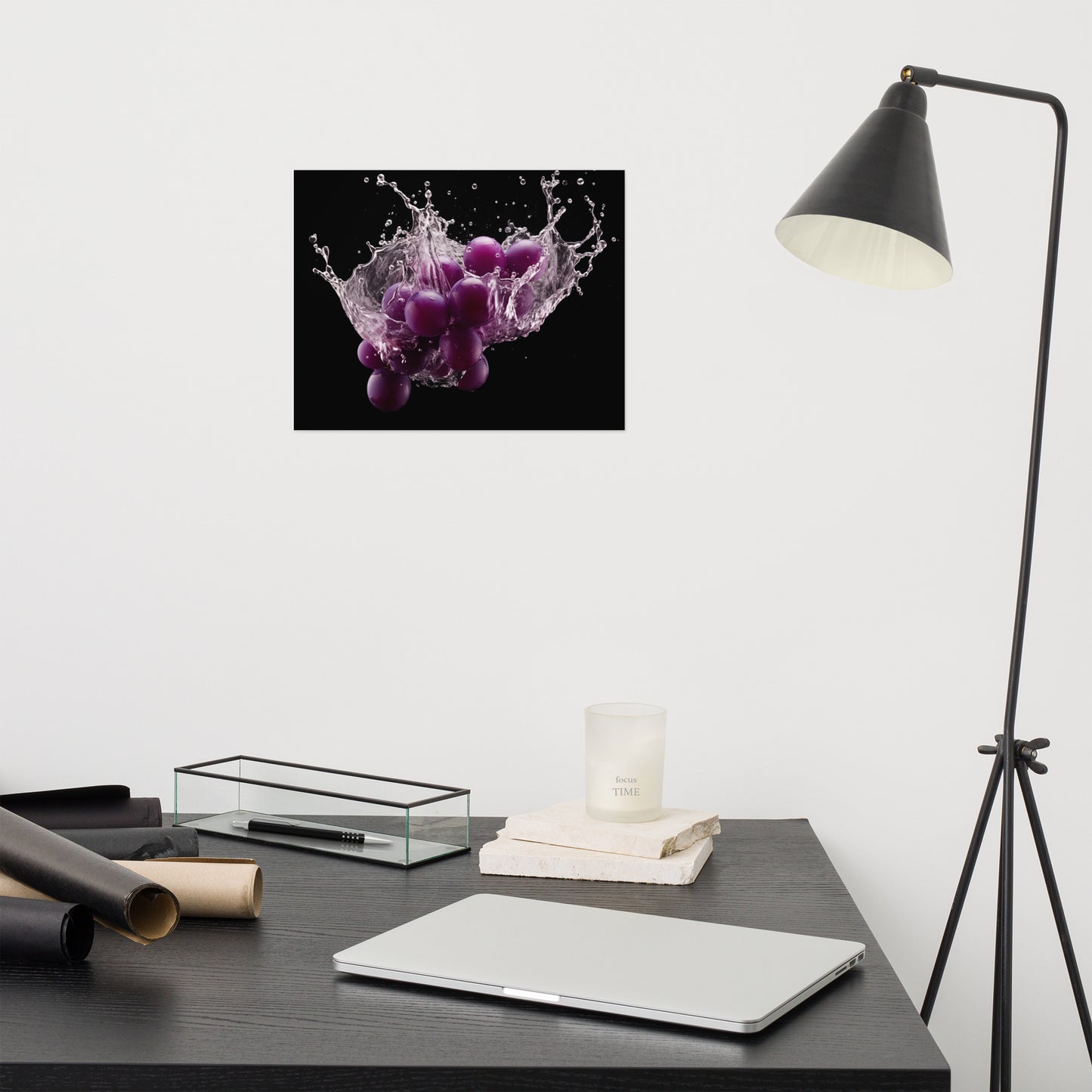 The Juicy Explosion Purple Grapes in Water Photorealism - Digital Artwork Loose Art Print