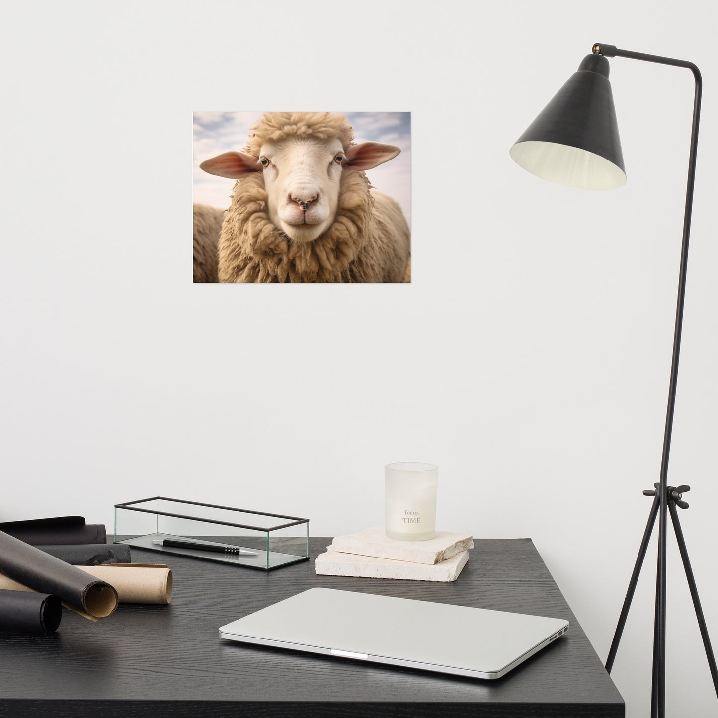 The Woolly One Sheep Portrait Photorealism - Digital Artwork Loose Art Print