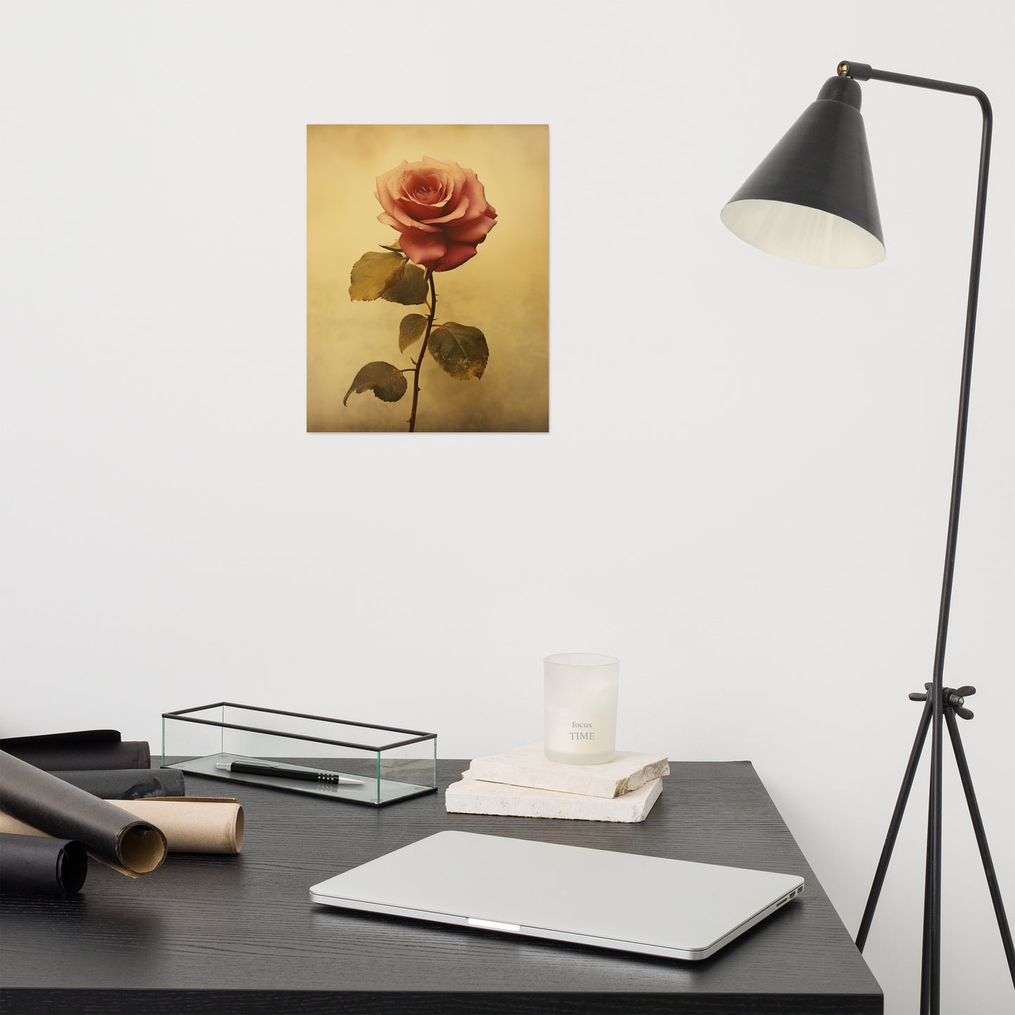 Timeless Grace Rose Vintage Retro Subdued Photorealism - Digital Artwork Loose Art Print