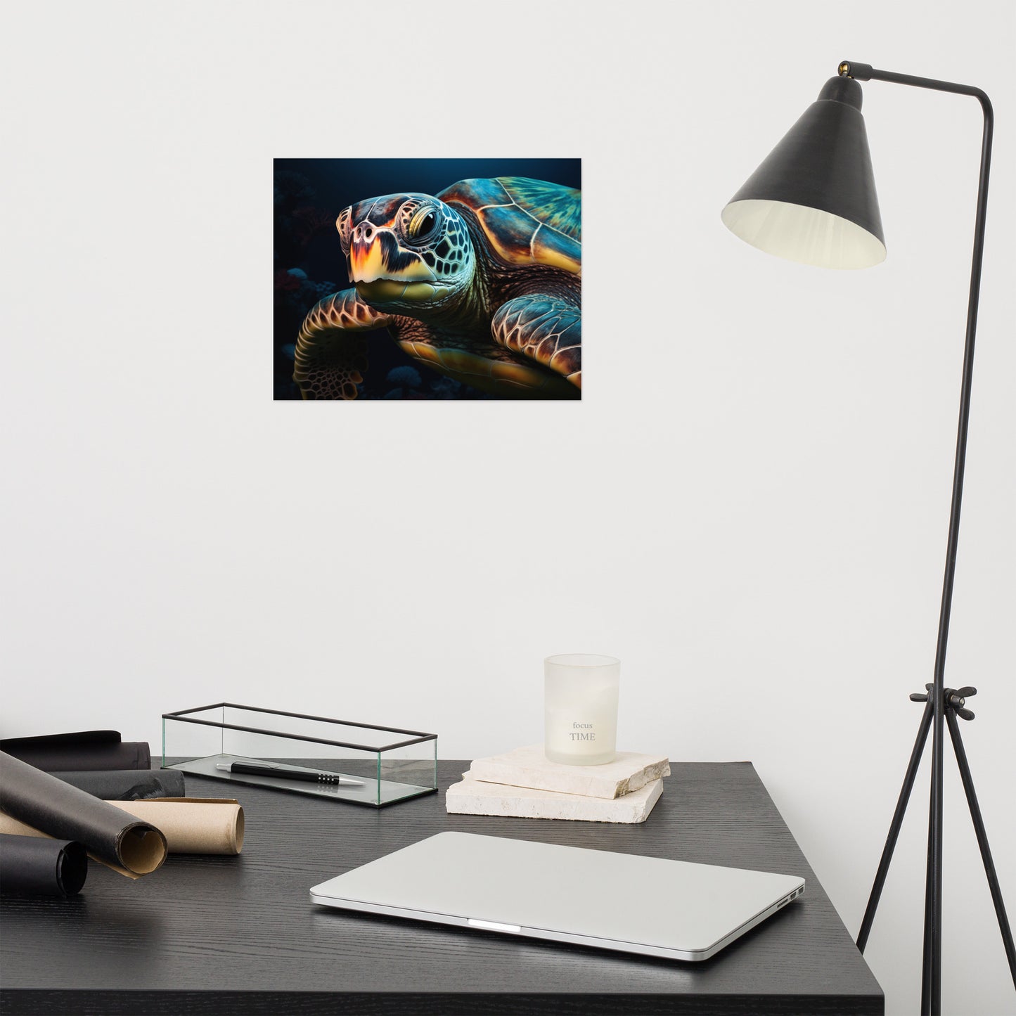 Timeless Traveler Sea Turtle Coastal Photorealism - Digital Artwork Loose Art Print